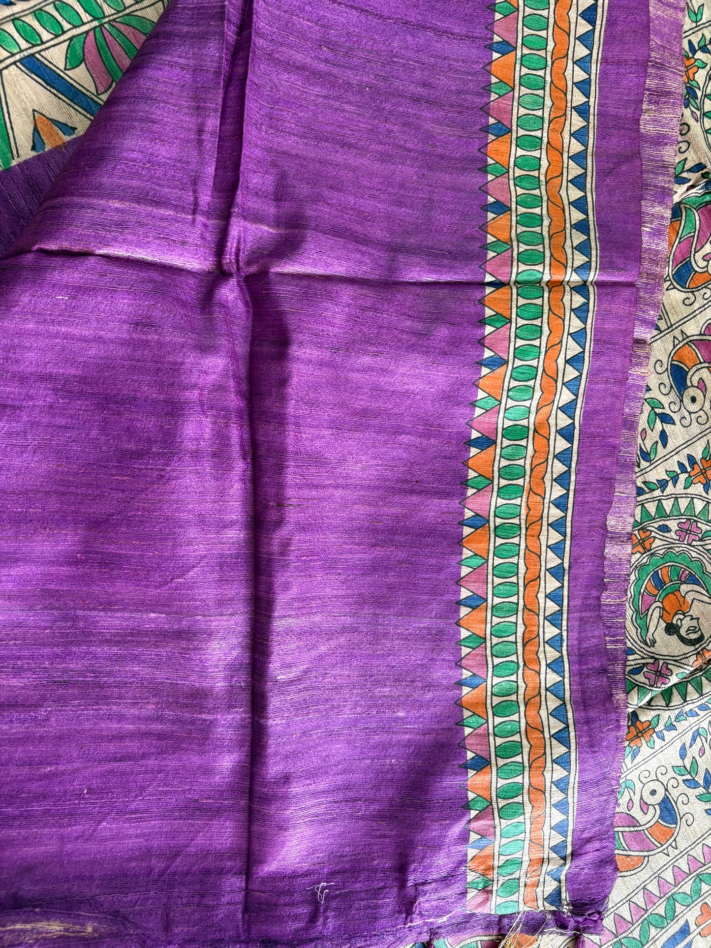 Pure Tussar Ghicha Silk Handcrafted Madhubani Half Saree (Silk Marked)