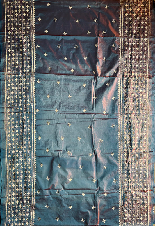 Gujrati Stitch/Kutch Hand Embroidered Art Silk Saree