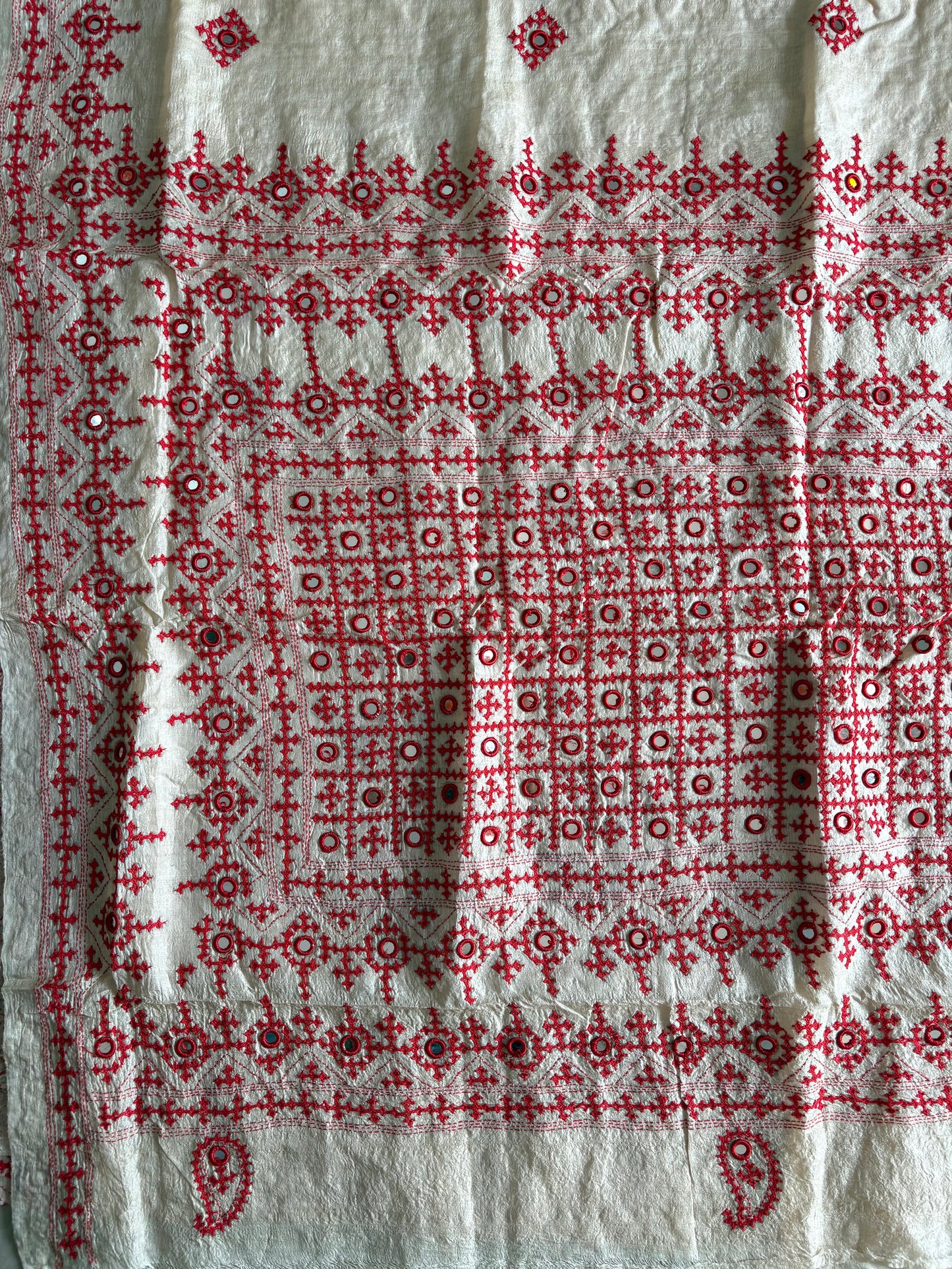 Kutch Hand Embroidered Pure Gachi Tassar Silk Saree with real mirror work