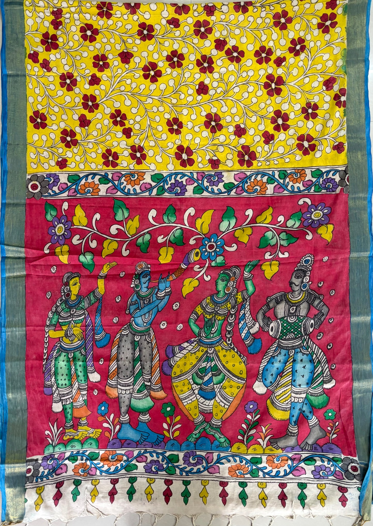 Pen Kalamkari hand painted pure cotton Saree with blouse