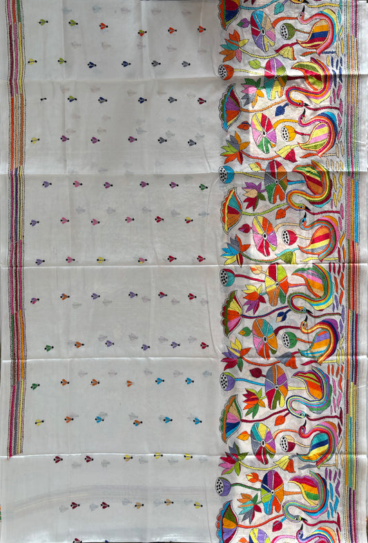 Kantha Hand Embroidered Blended Banglore Silk/Art Silk Saree With Blouse