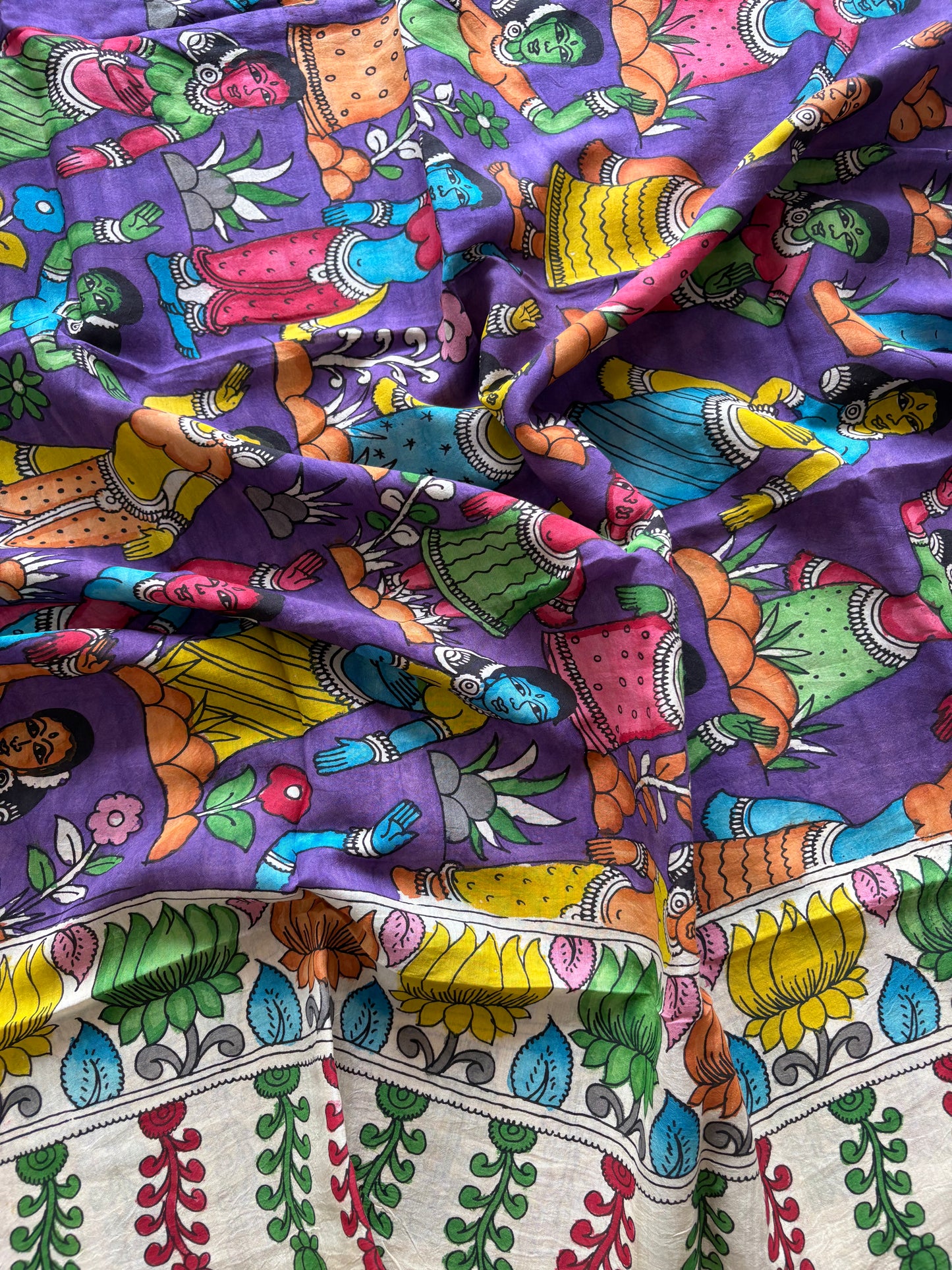 Pen Kalamkari hand painted Banglore Silk Dupatta