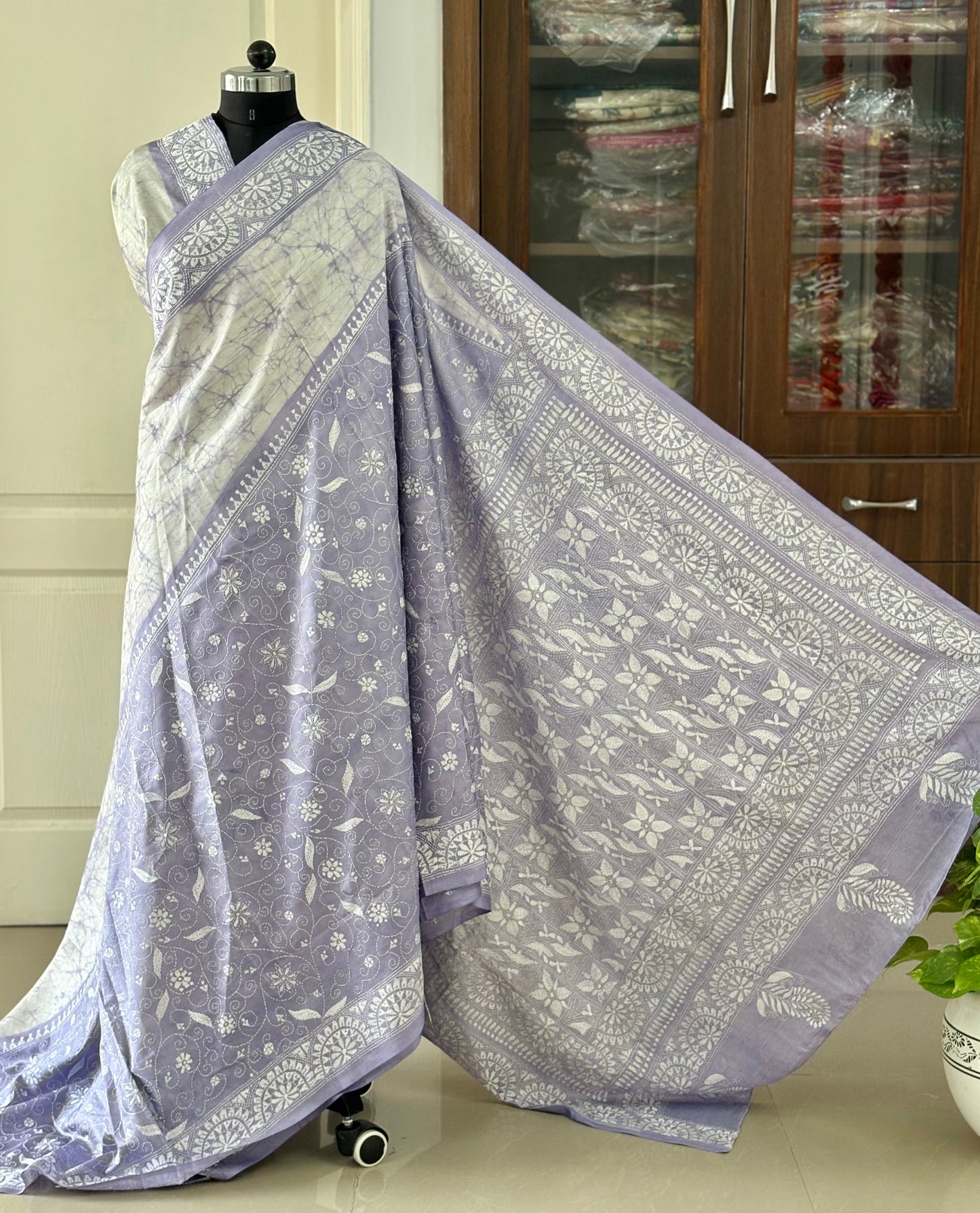 Kantha Stitch Hand Work Embroidered Art Silk Saree With Blouse