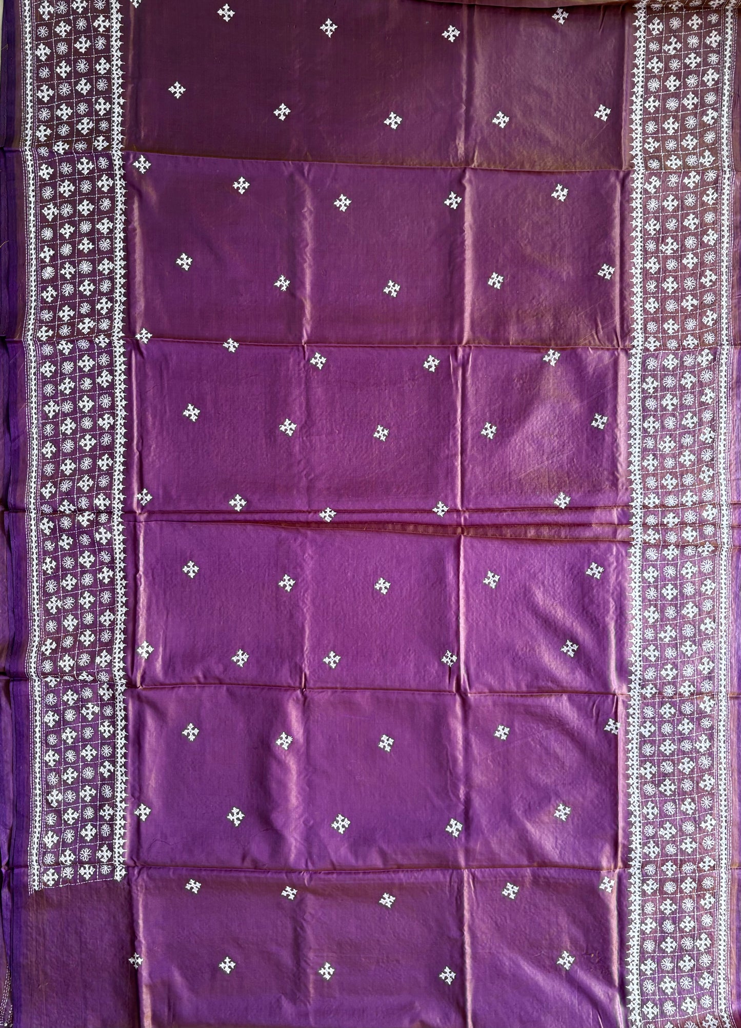 Gujrati Stitch/Kutch Hand Embroidered Art Silk Saree