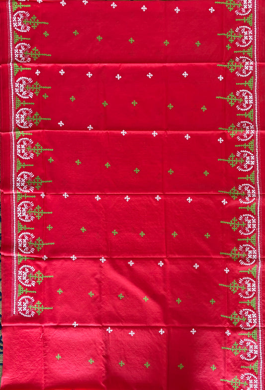 Kutchi/Gujarati Hand Embroidered Saree | Blended Bangalore Silk / Art Silk | Red