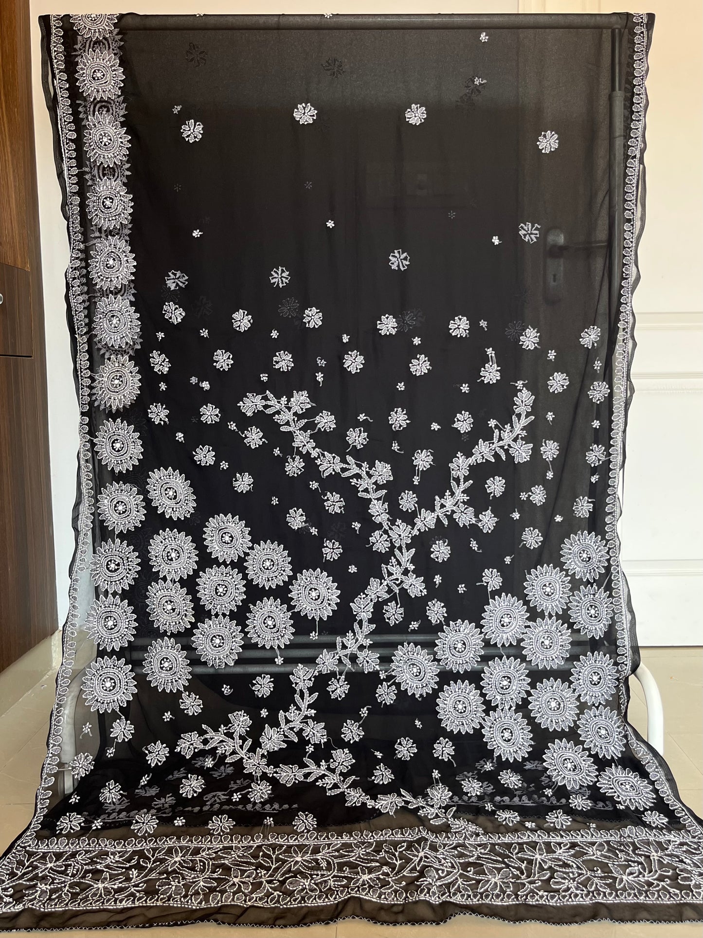 Black Georgette Chikankari Work Hand Embroidered Saree