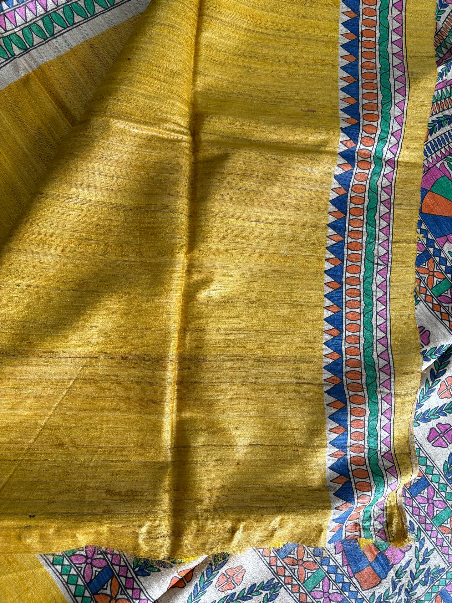 Pure Tussar Ghicha Silk Handcrafted Madhubani Half Saree (Silk Marked)