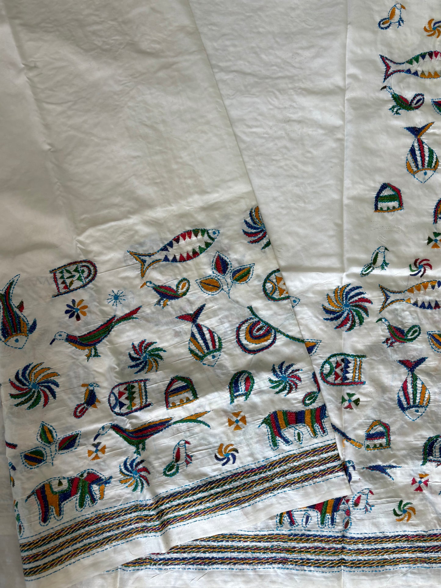 Hand work Kantha Stitch Saree in Art Silk
