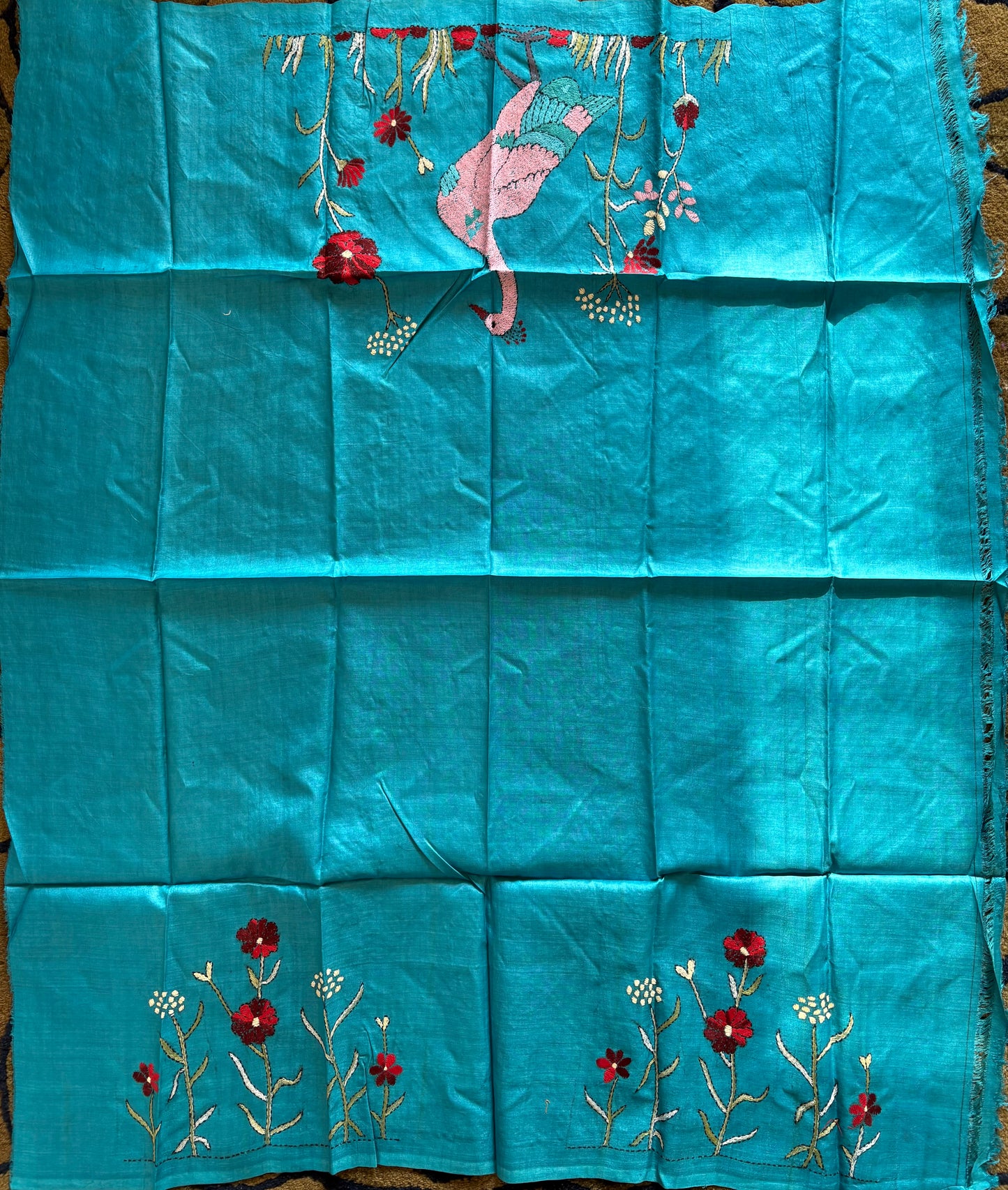 Kantha Stitch Pure Silk Blouse Piece