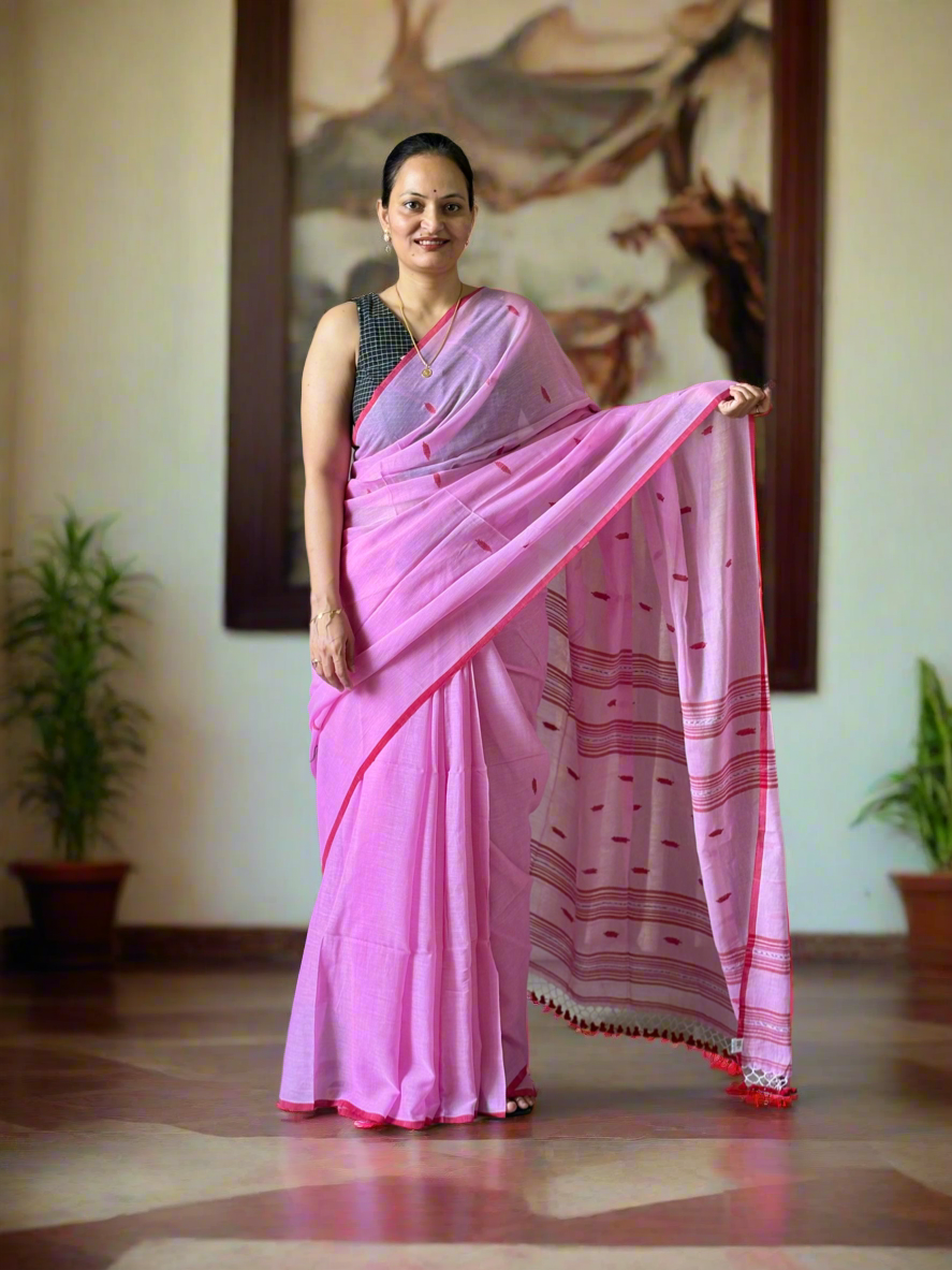 Handloom marked pure Mul Cotton Saree - Pink