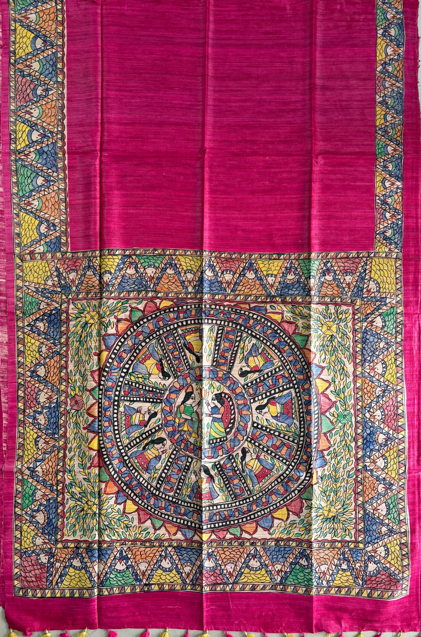 Pure Tussar Ghicha Silk Handcrafted Madhubani Saree (Silk Marked)
