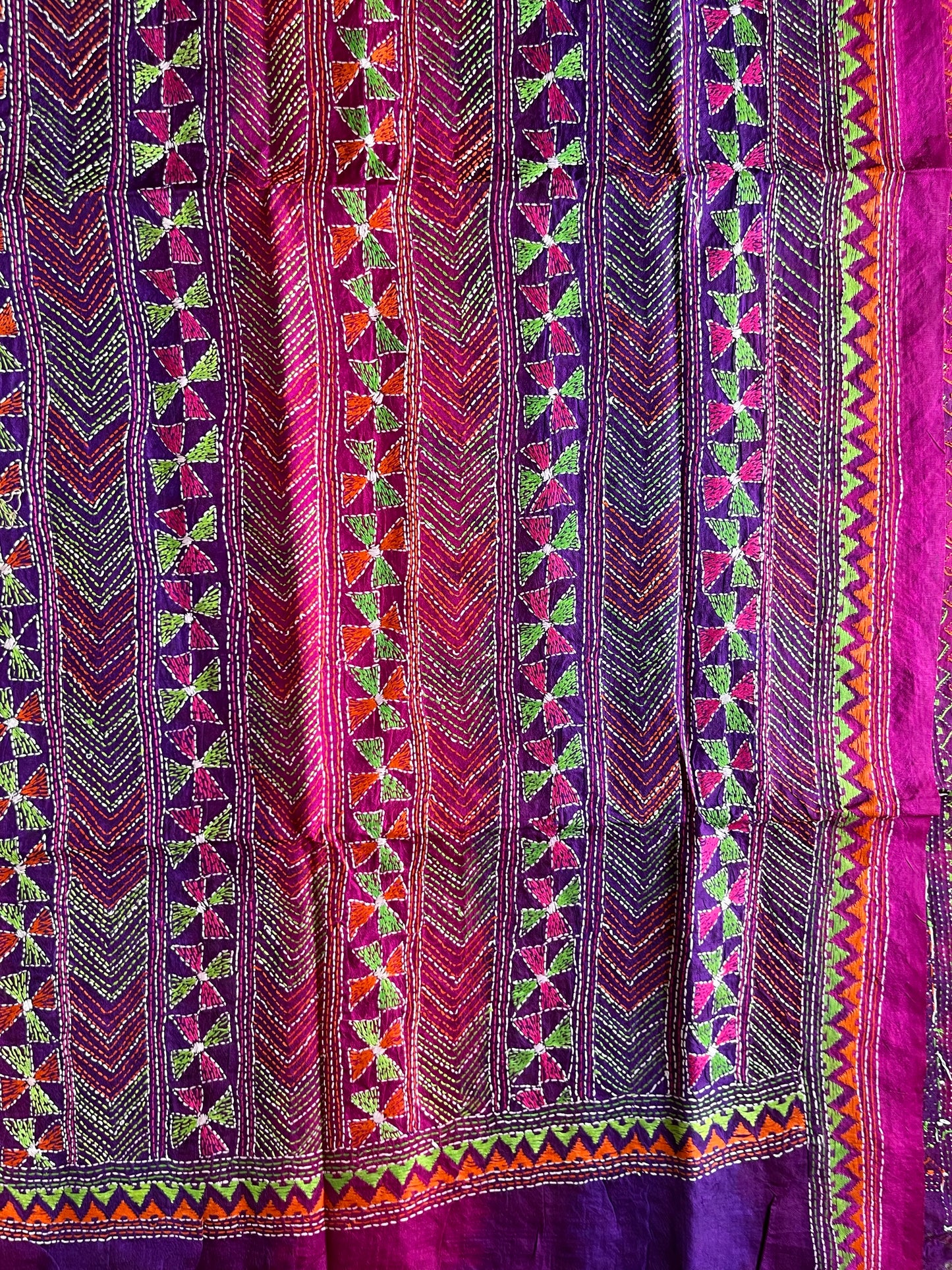 Kantha Hand Embroidary Full Work Tye Dye Semi Tusshar Silk Dupatta