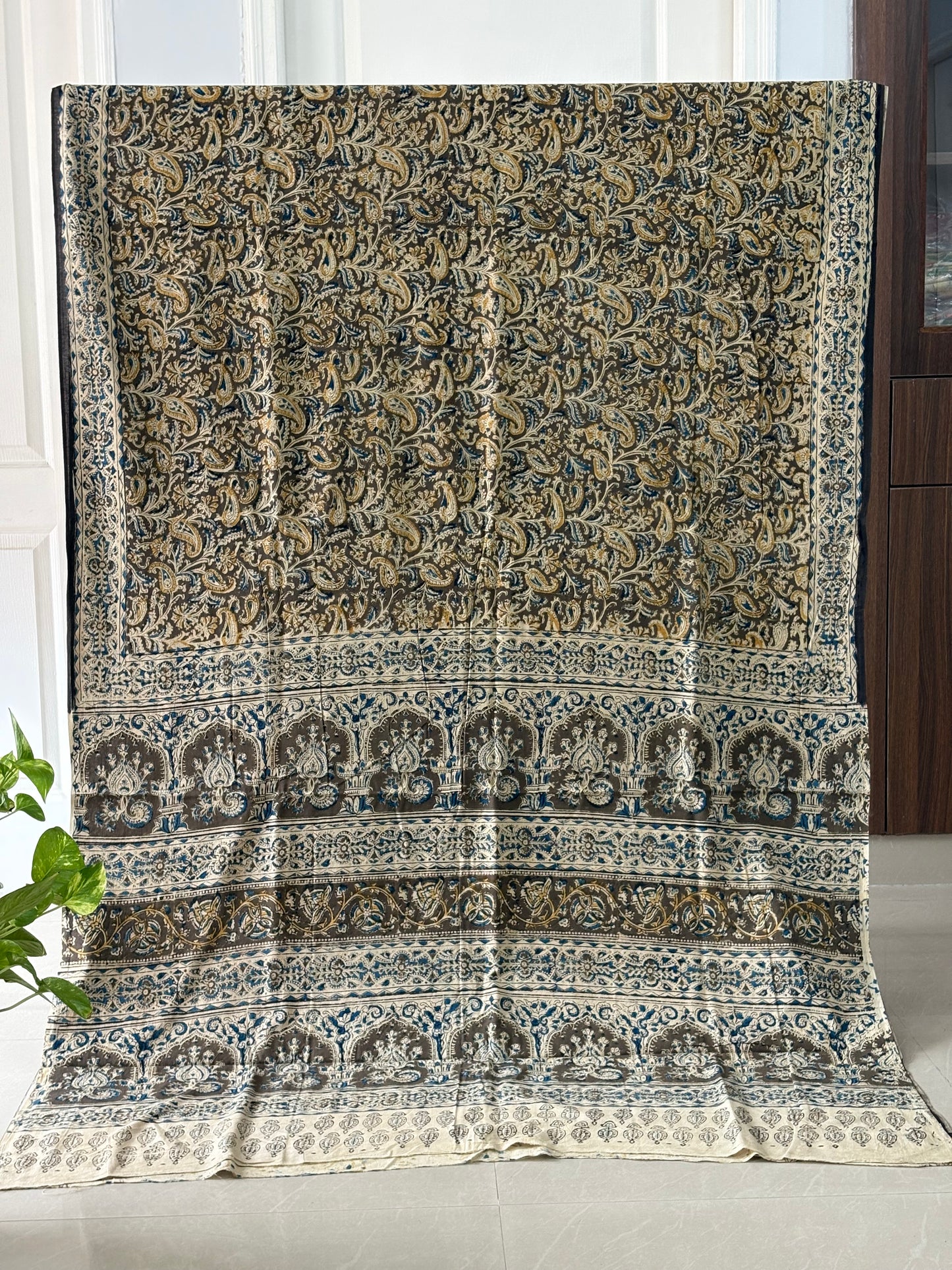 Kalamkari printed malmal cotton Saree with blouse