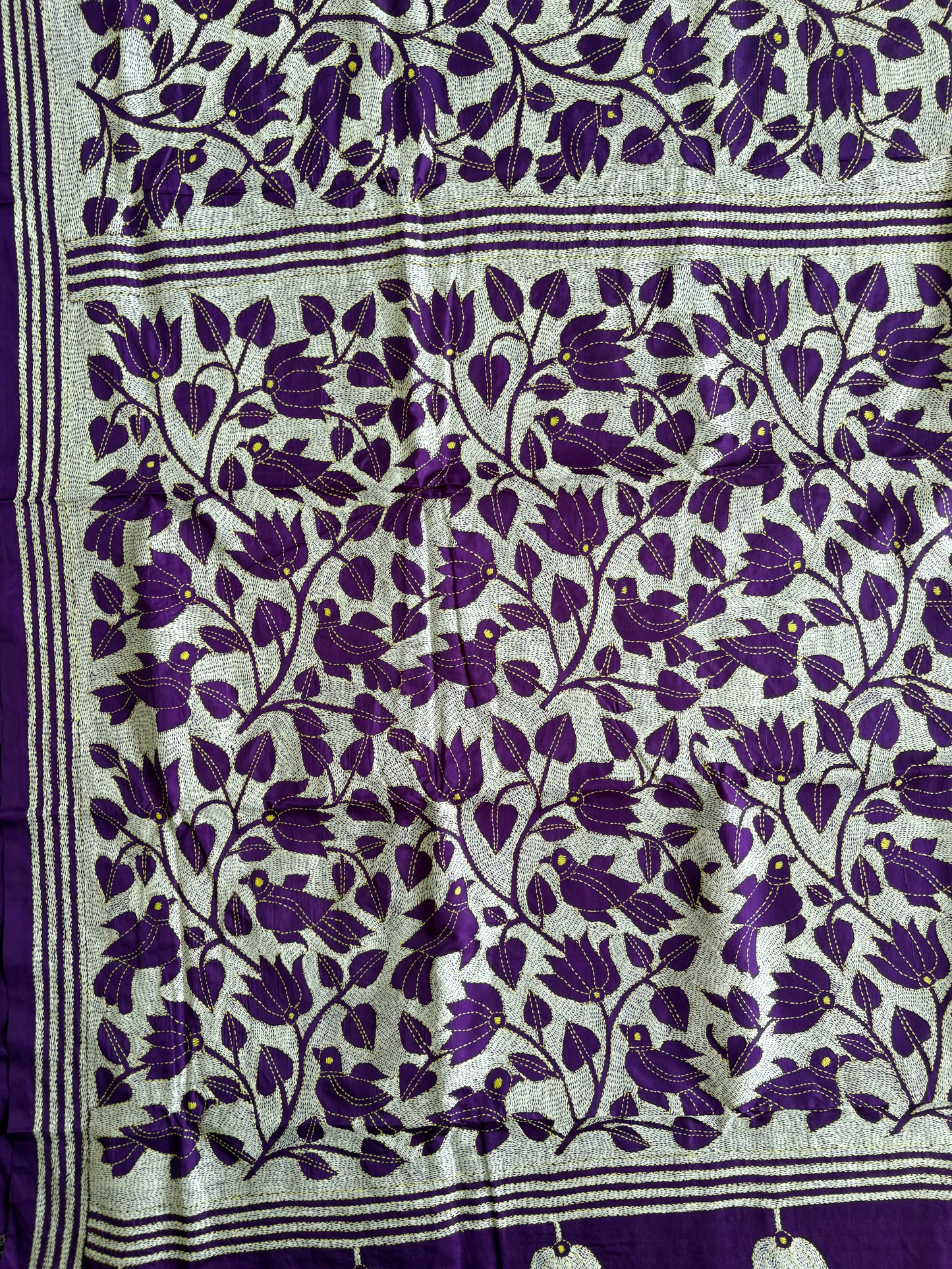 Kantha Hand Embroidered Blended Banglore Silk/Art Silk Saree With Blouse
