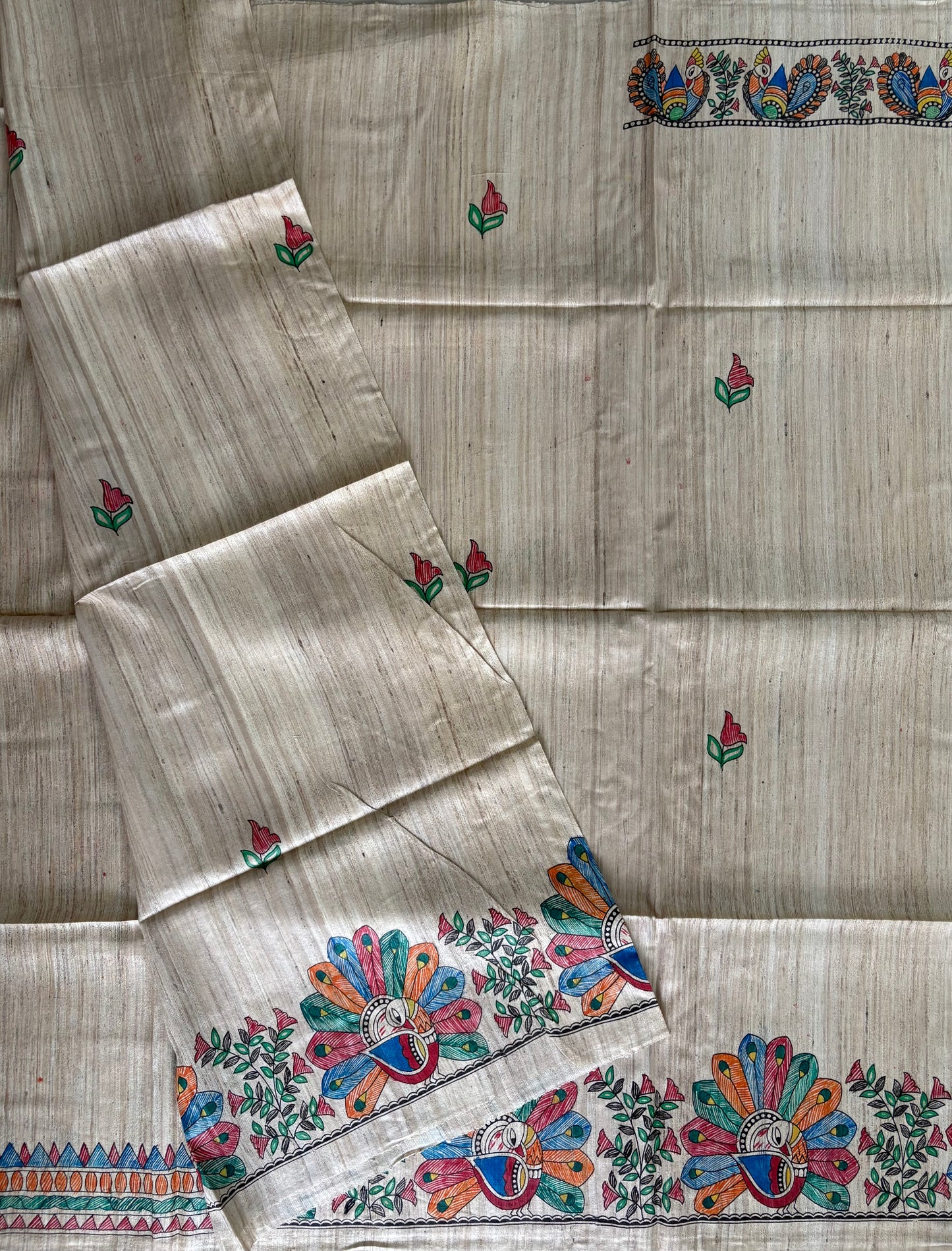 Pure Tussar Ghicha Silk Handcrafted Madhubani Saree (Silk Marked)