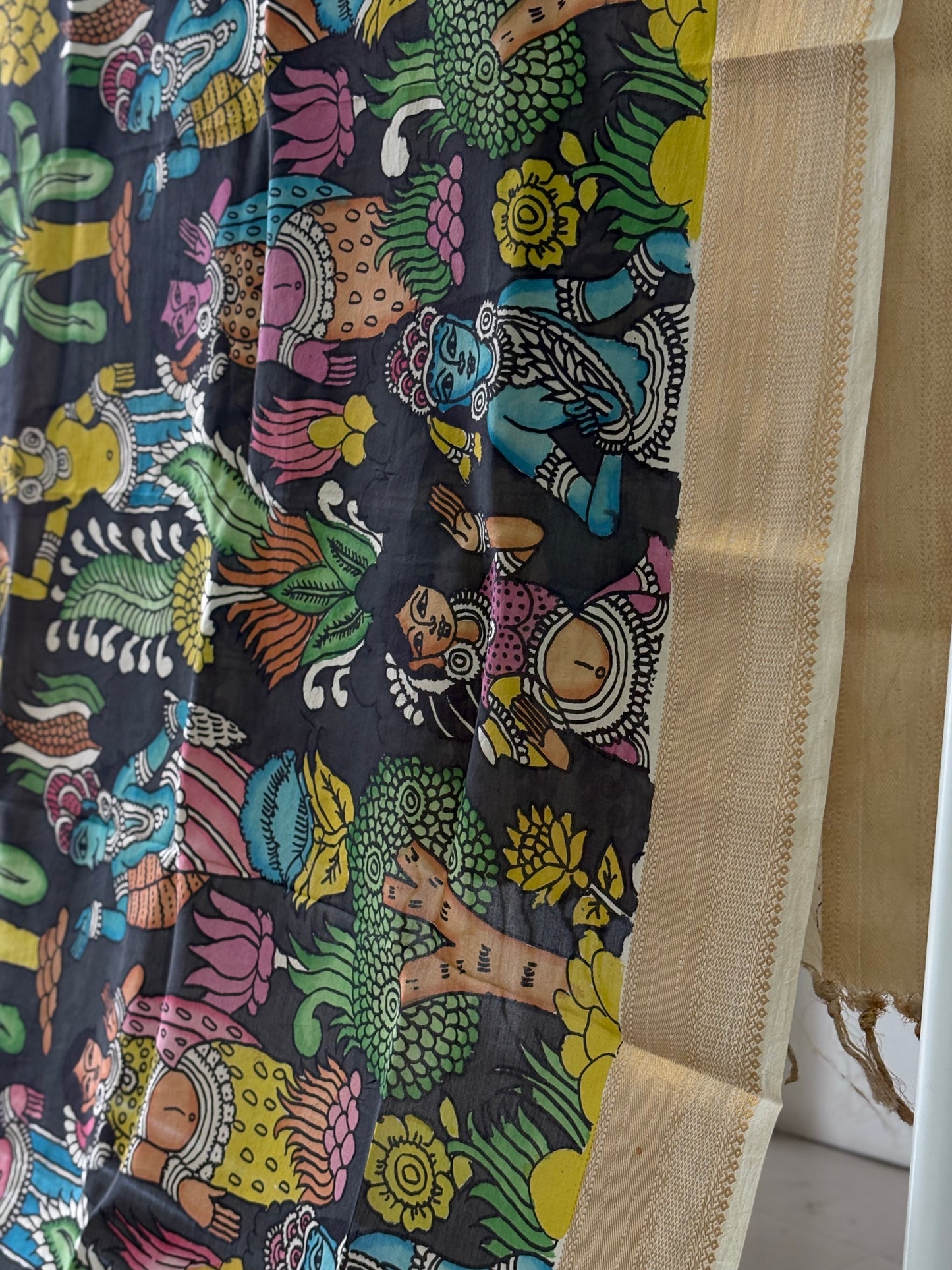 Pen Kalamkari hand painted Banglore Silk Dupatta