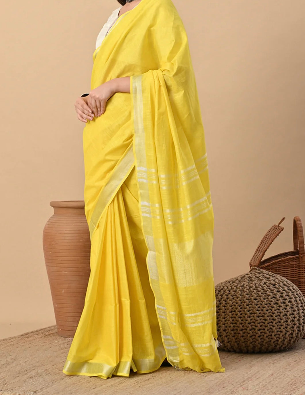 Cotton Linen Saree With running Blouse