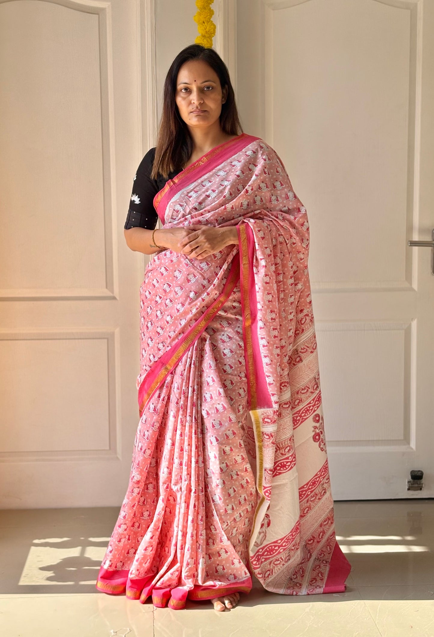 Handblock Printed Natural Dye Mulmul Cotton Saree