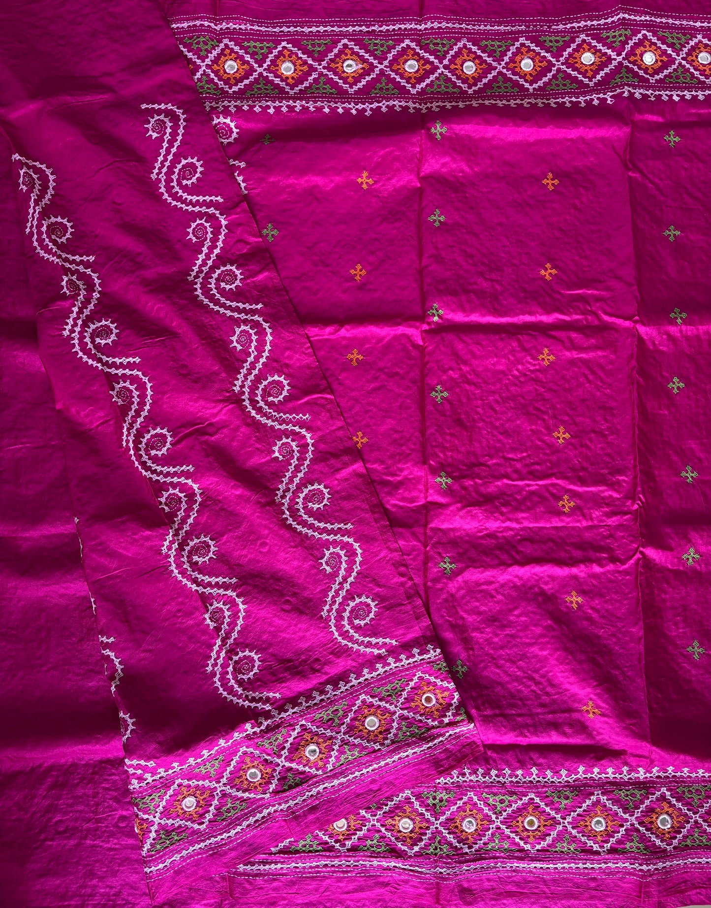 Kutch work/Gujrati stitch Hand Embroidered Pure Tassar Silk Saree