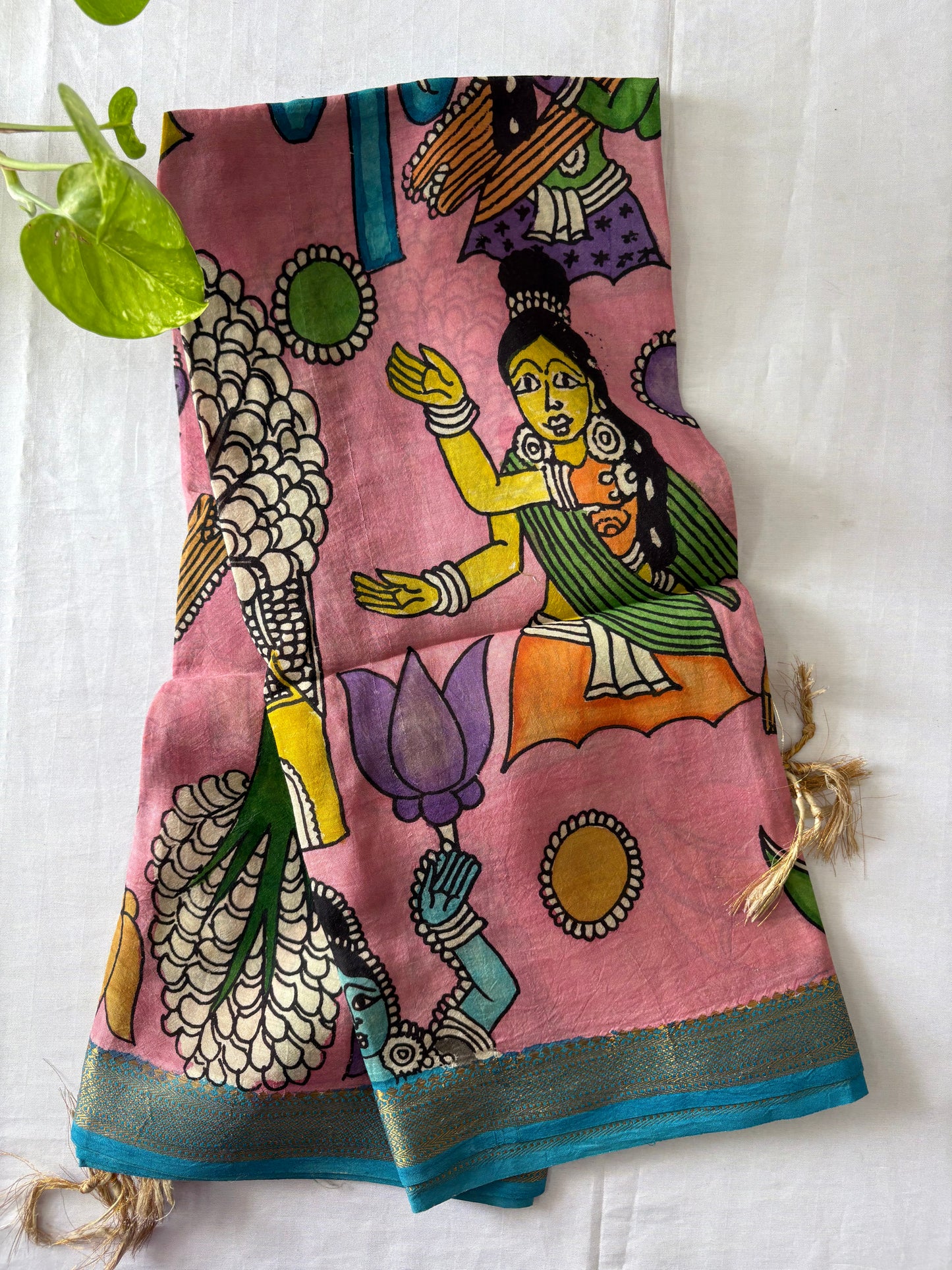 Pen Kalamkari hand painted Banglore Silk Dupatta