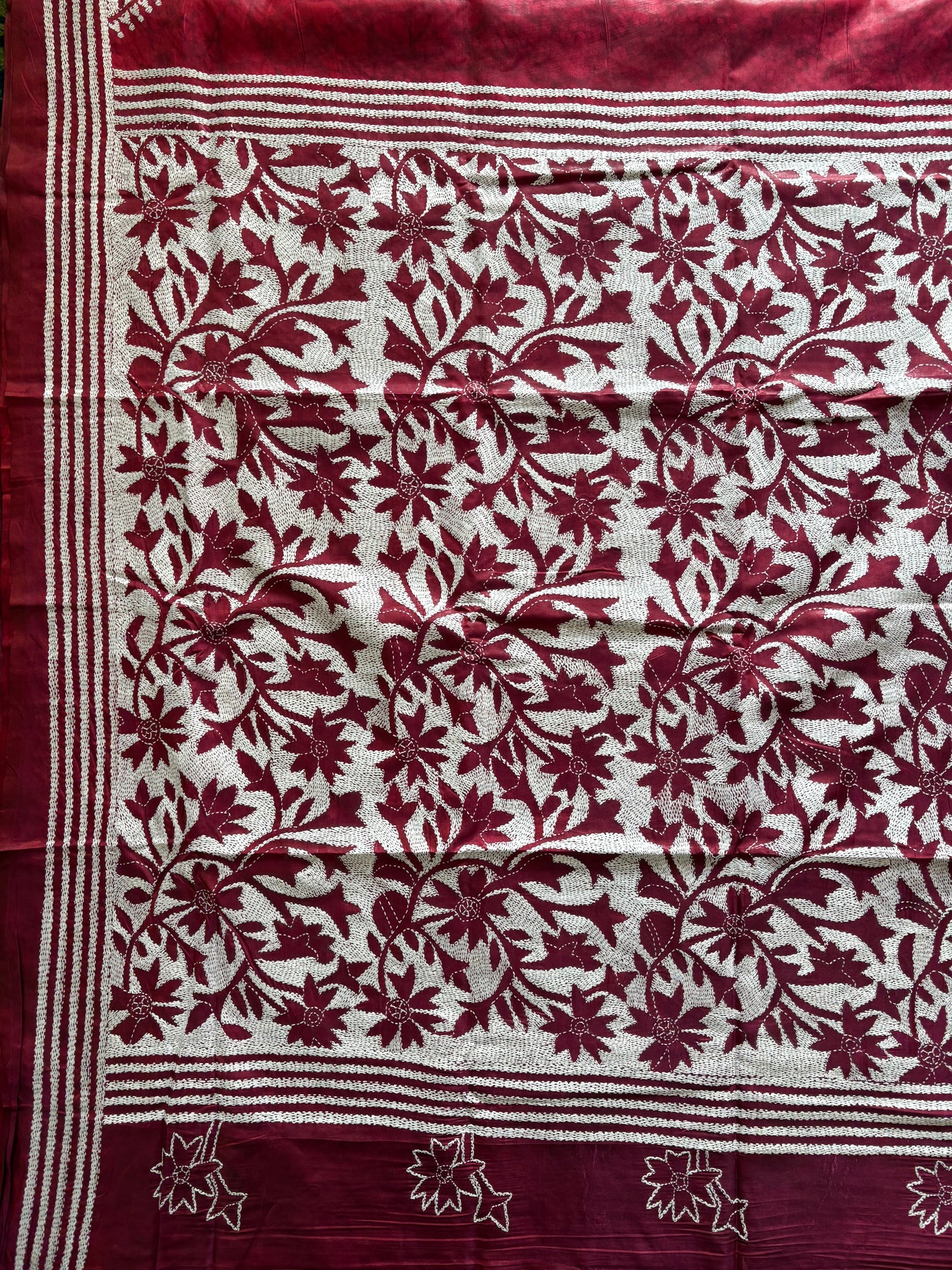 Kantha Stitch Hand Work Art Silk Saree With Blouse