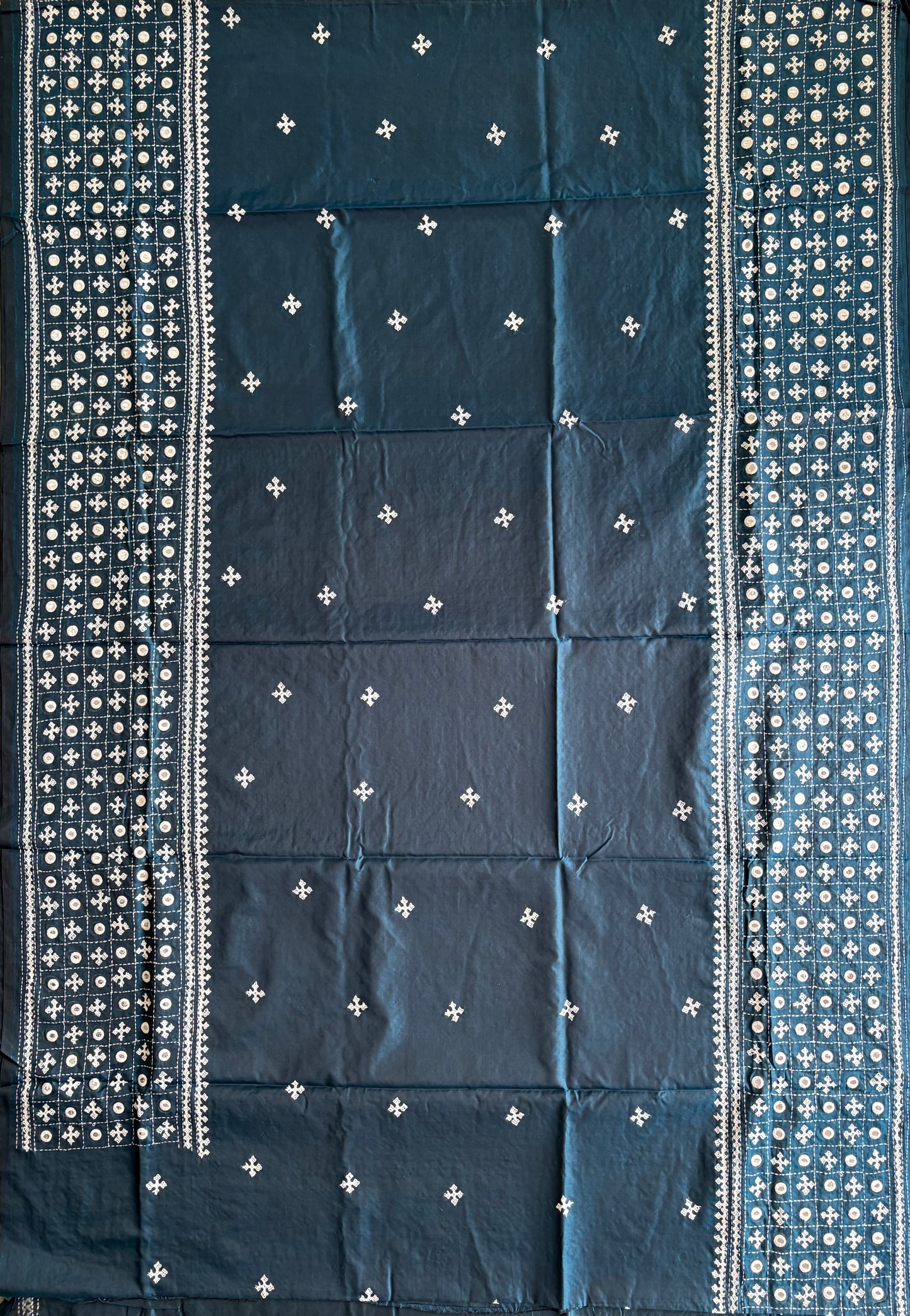 Gujrati Stitch/Kutch Hand Embroidered Art Silk Saree