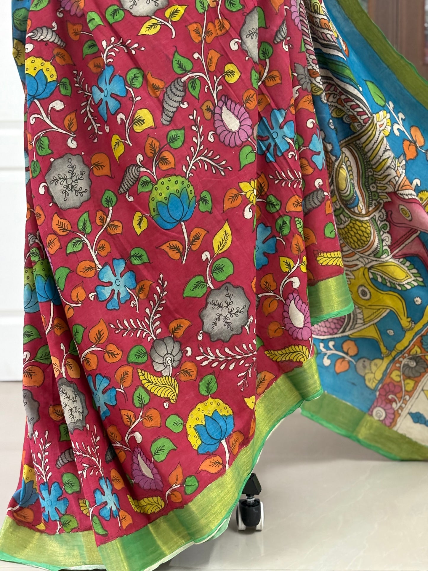 Pen Kalamkari hand painted pure cotton Saree with blouse