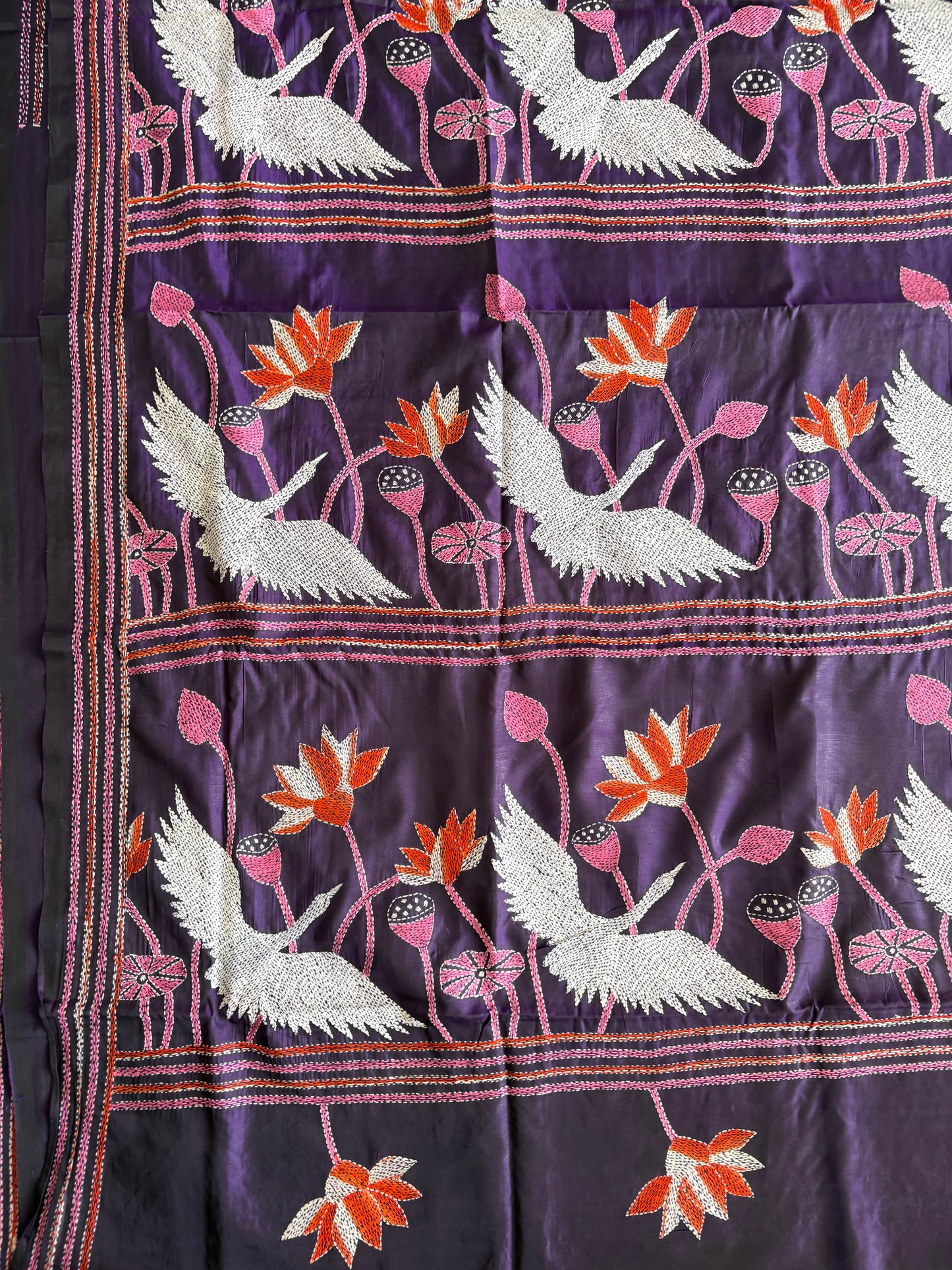 Hand work Kantha stitch Saree in Artificial Silk