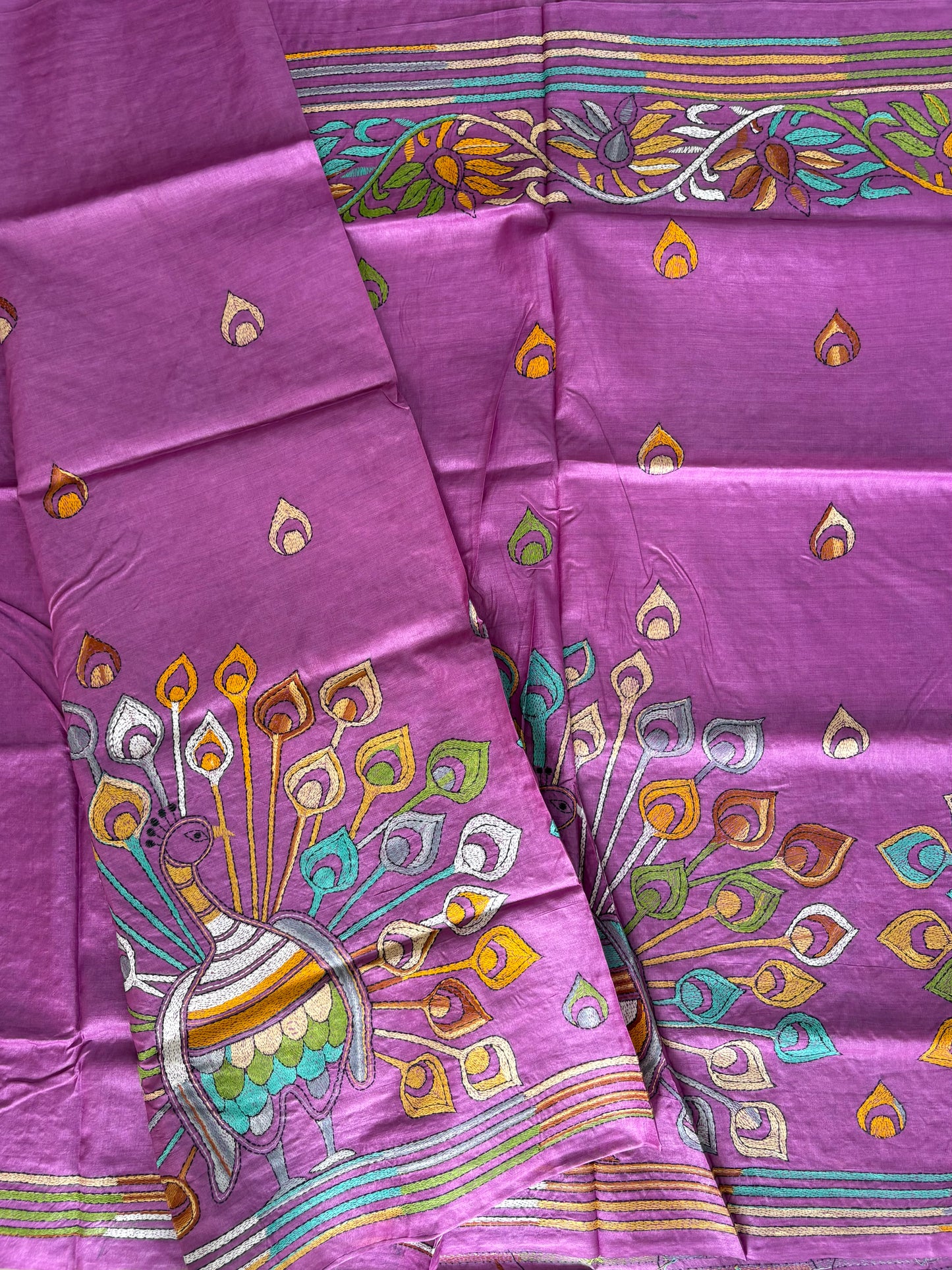 Kantha Hand Embroidered Pure Tussar Silk Saree