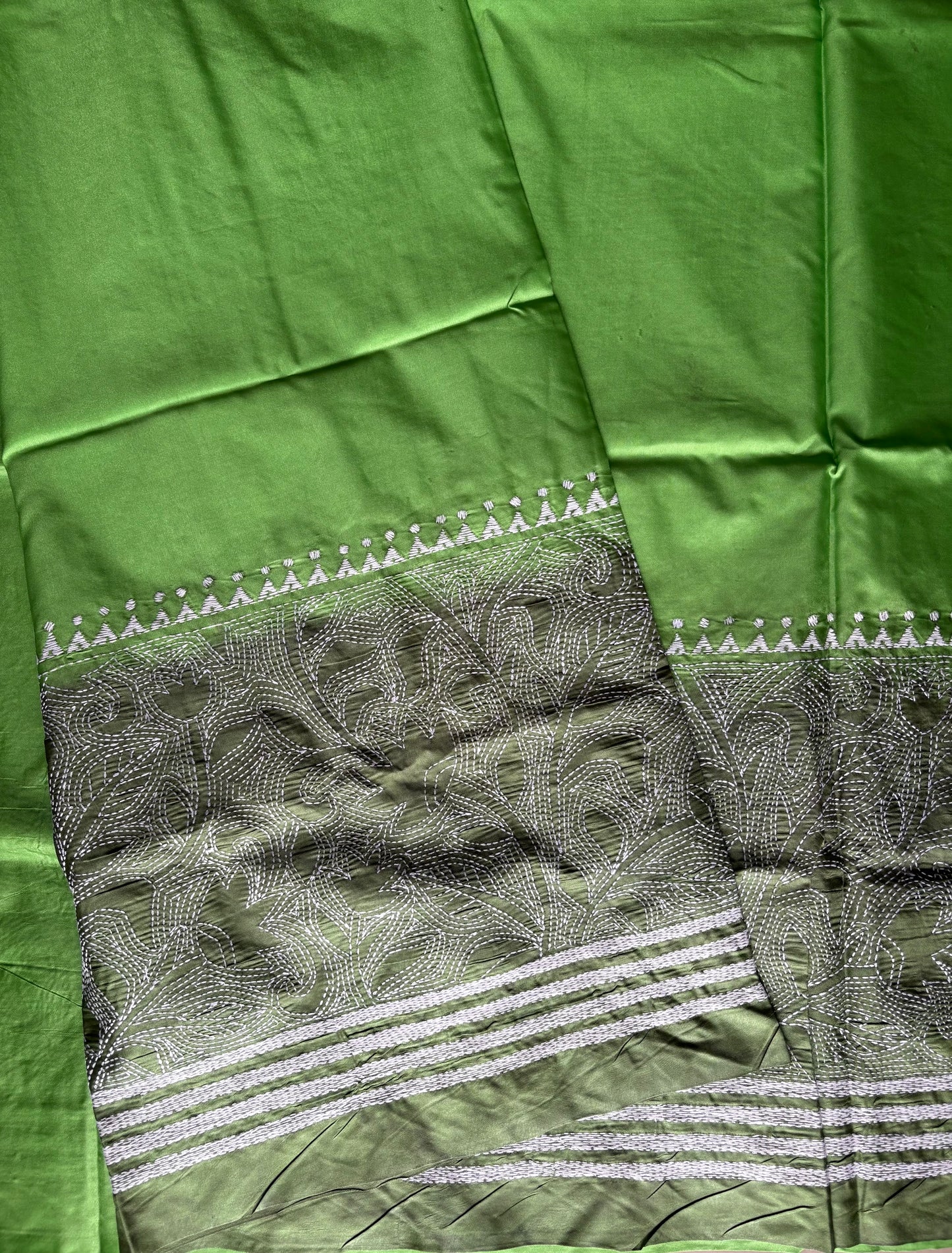 Reverse Kantha Hand Work Embroidered Art Silk Saree With Blouse