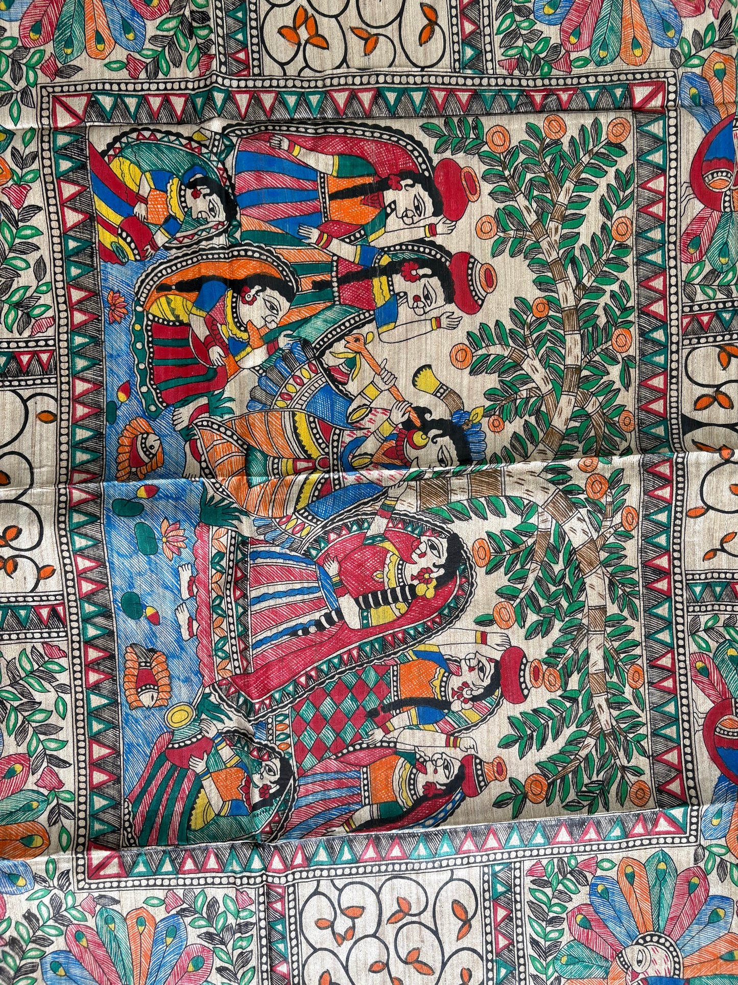Pure Tussar Ghicha Silk Handcrafted Madhubani Saree (Silk Marked)