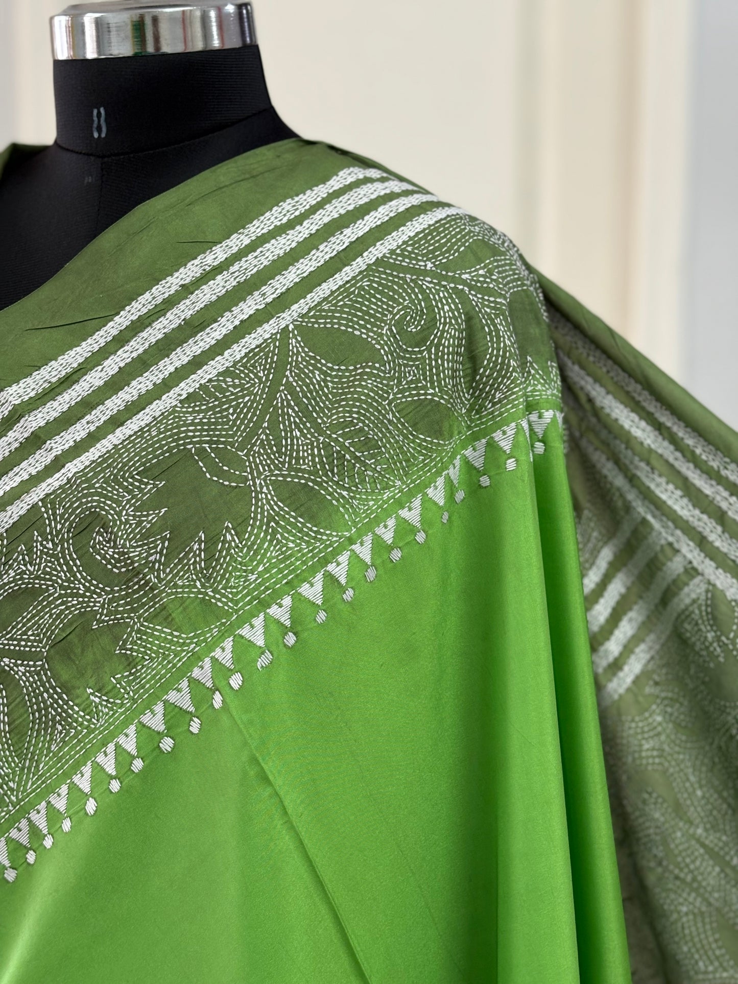 Kantha Hand Work Embroidered Art Silk Saree With Blouse