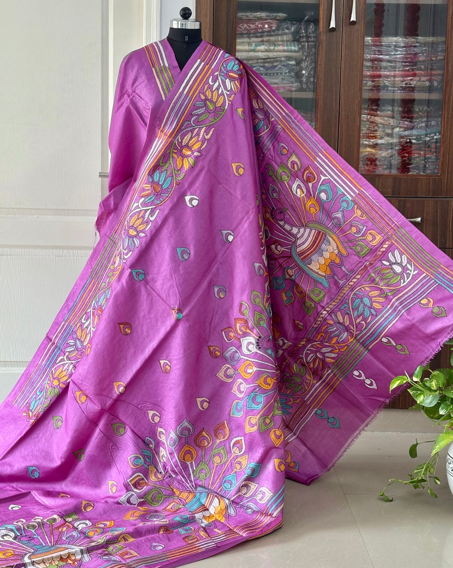 Kantha Hand Embroidered Pure Tussar Silk Saree