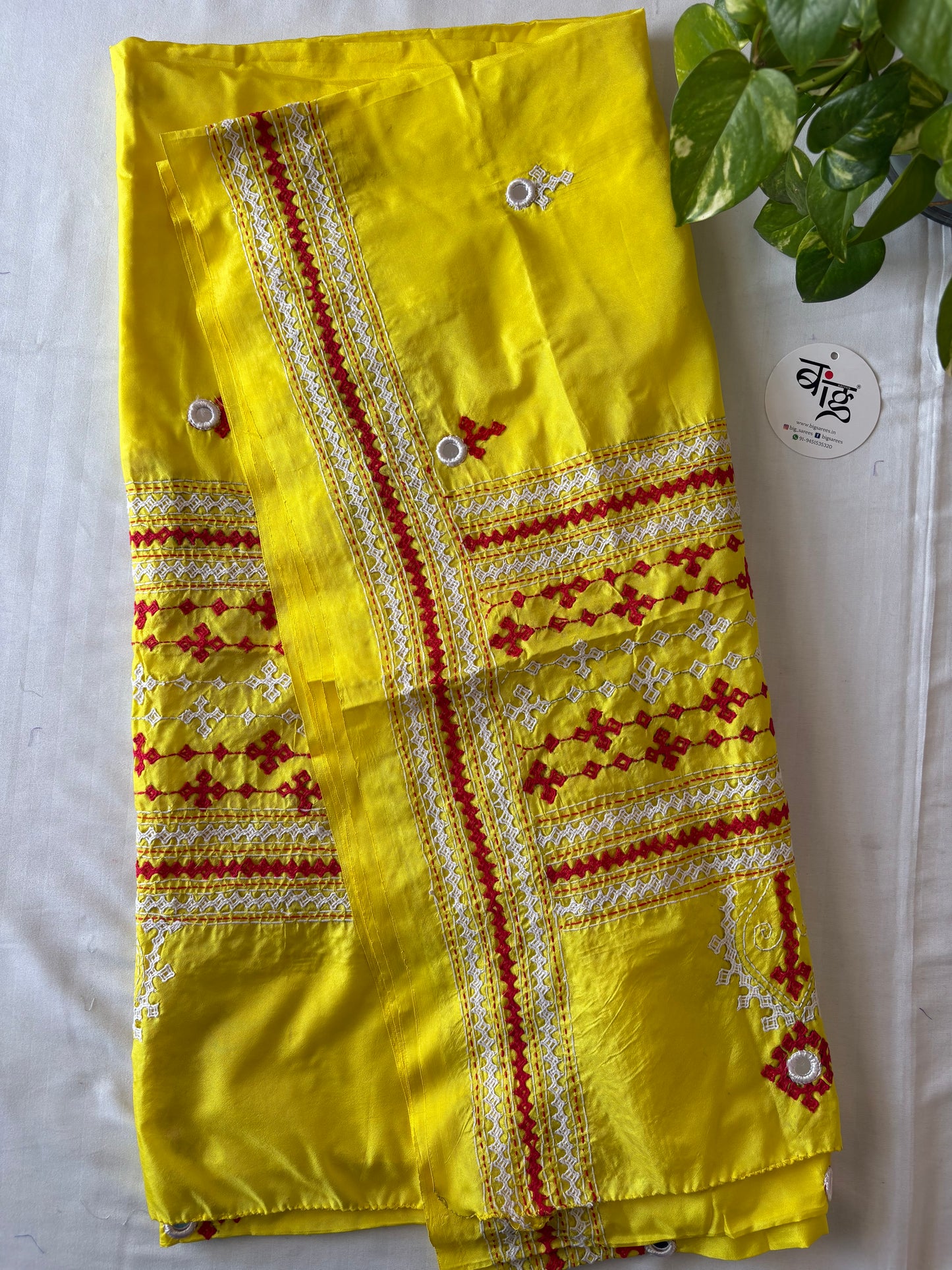 Kutch Hand Embroidered Blended Banglore Silk Dupatta Yellow