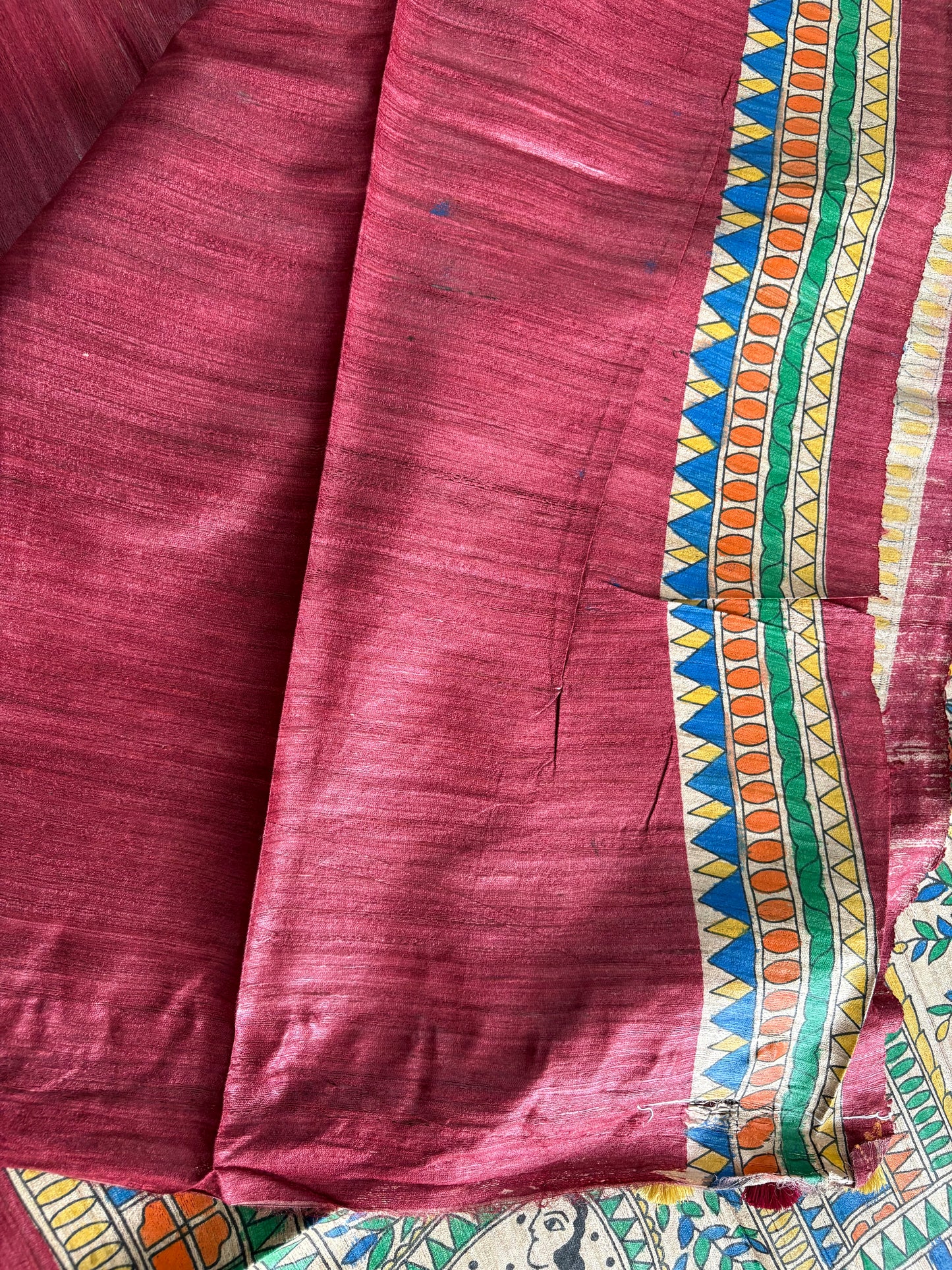 Pure Tussar Ghicha Silk Handcrafted Madhubani Half Saree (Silk Marked)