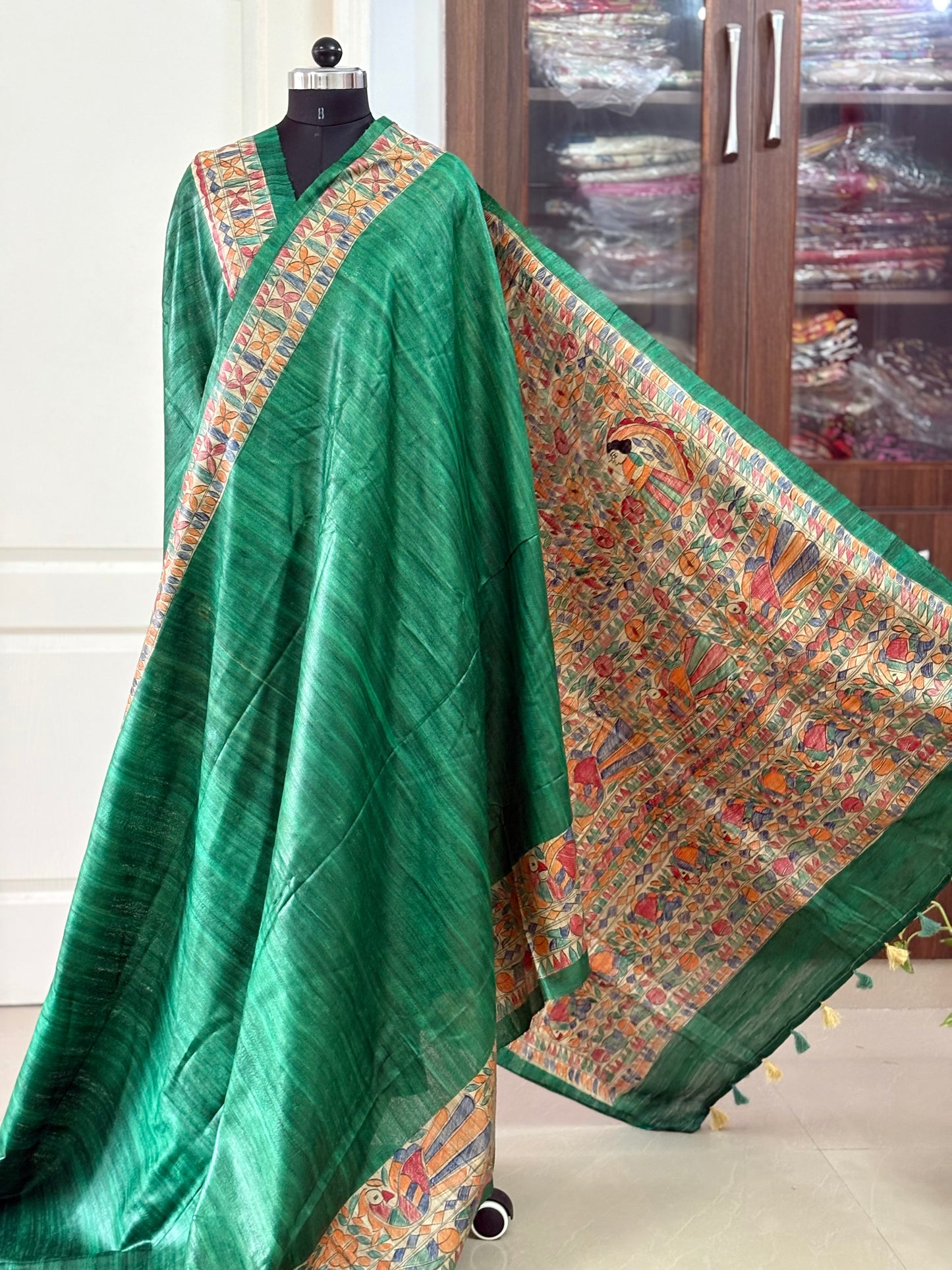 Pure Desi Tussar Silk Handcrafted Madhubani Saree (Silk Marked)