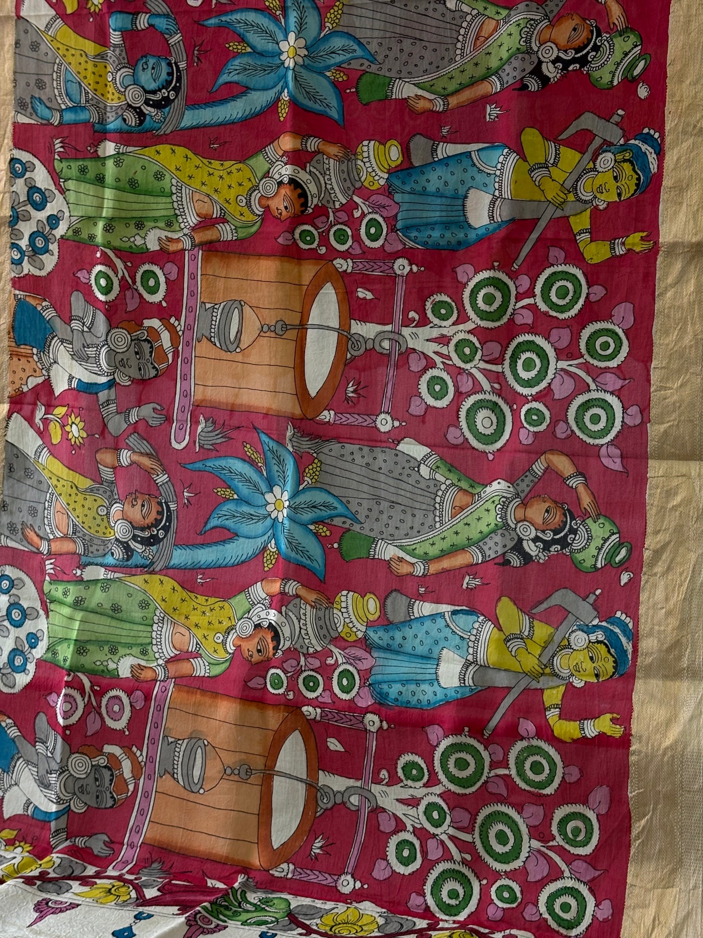 Pen Kalamkari hand painted Banglore Silk Dupatta