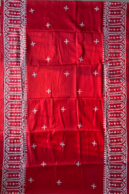 Gujrati Stitch/Kutch Hand Embroidered Art Silk Saree
