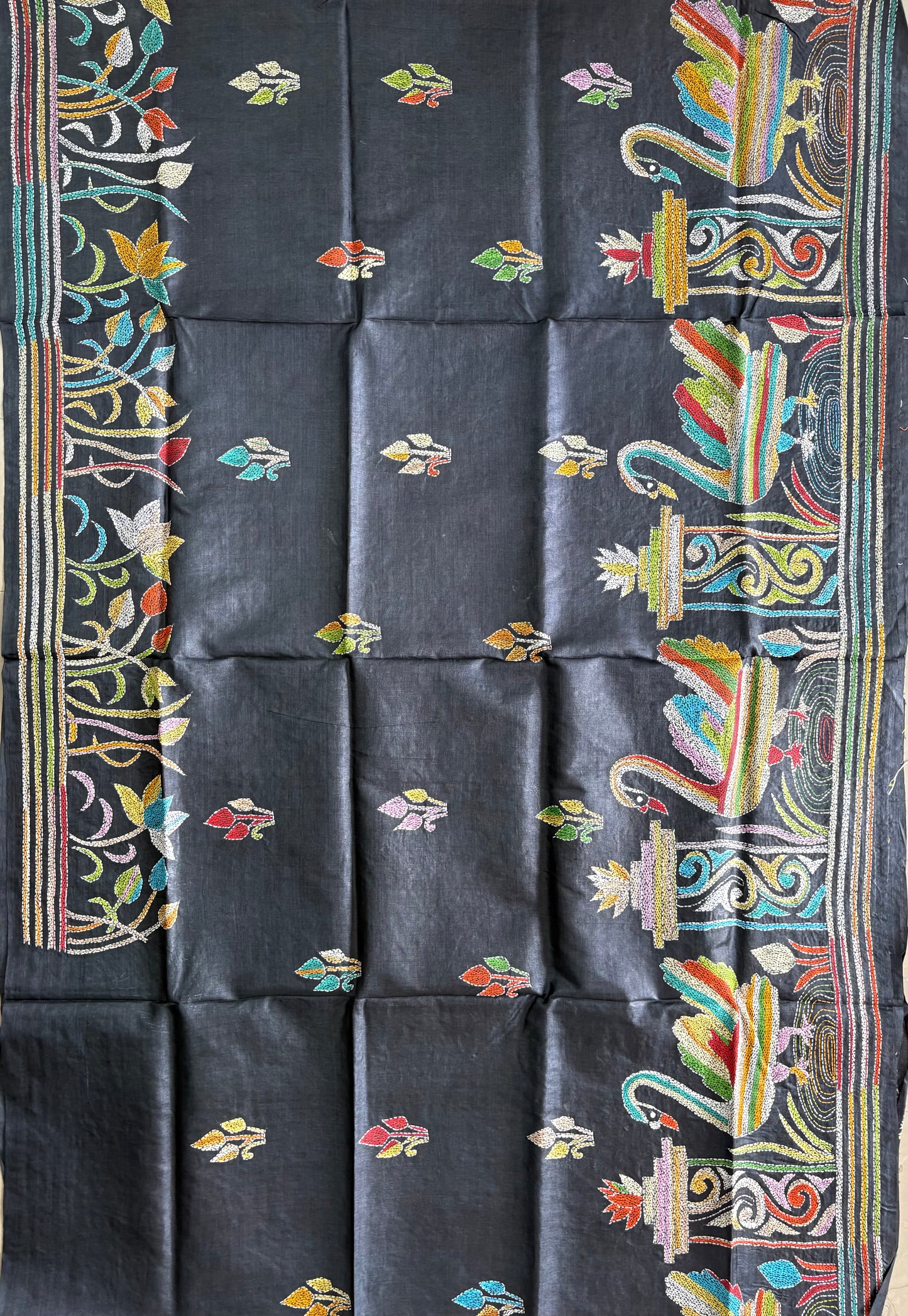 Kantha Hand Embroidered Pure Tussar Silk Saree
