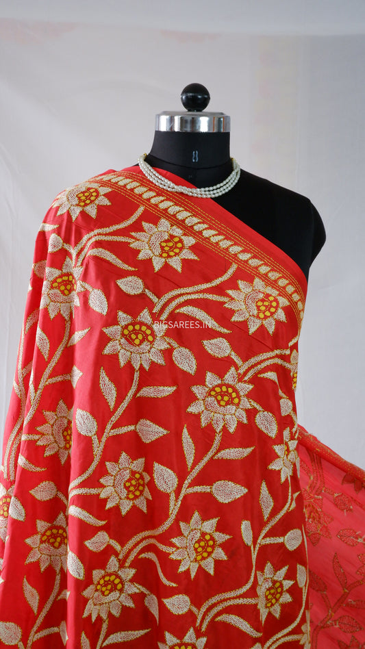Kantha Stitch Hand Embroidary Full Work Blended Banglore Silk Dupatta 44″