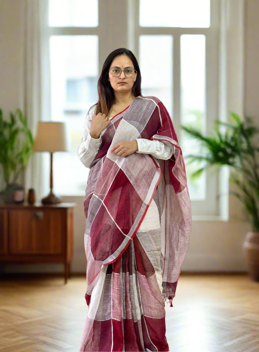Pure Linen By Linen handloom Saree (handloom marked)