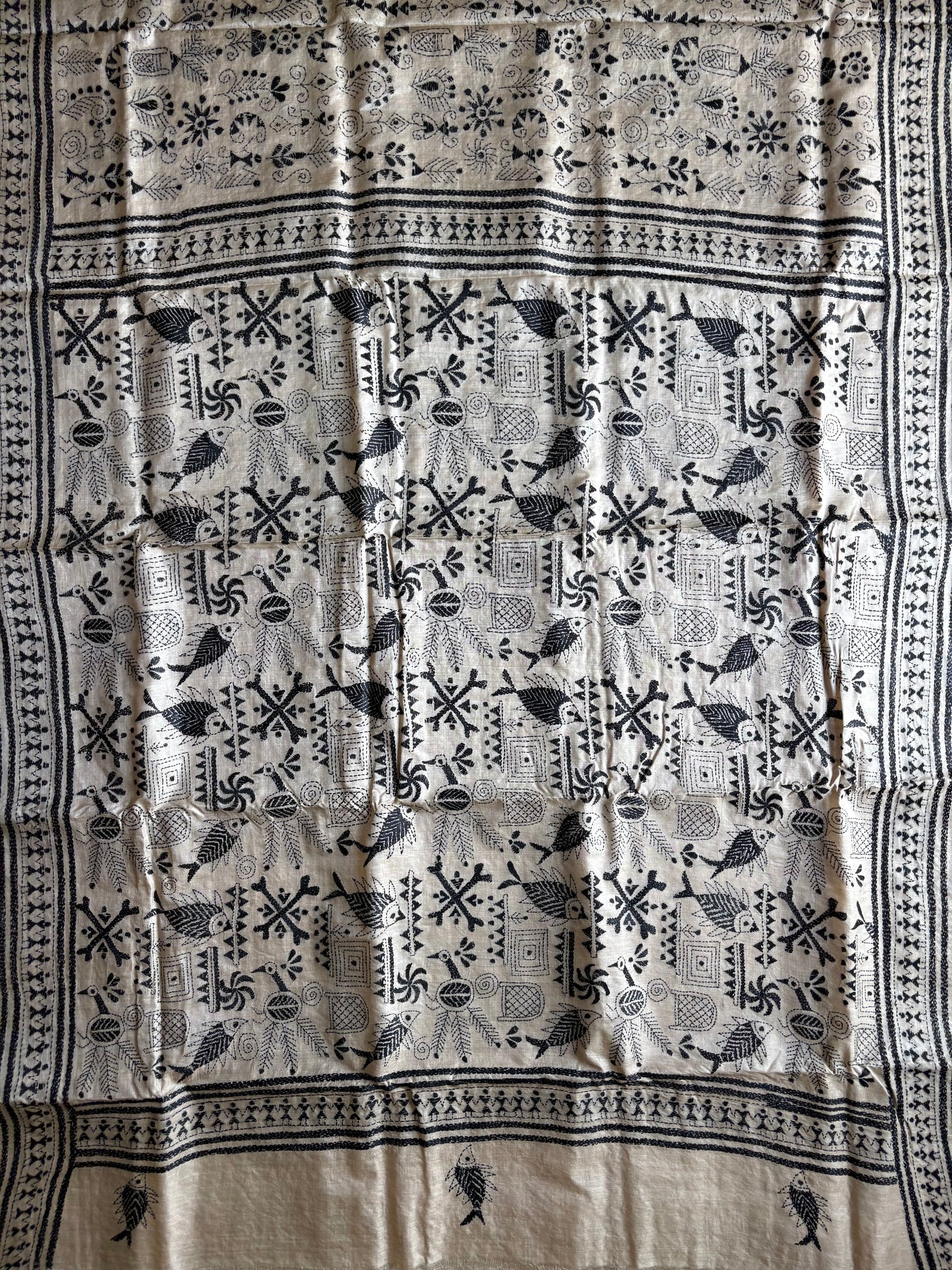 Kantha Stitch Hand Embroidered Pure Gachi Tussar Silk Saree (Silk Marked)