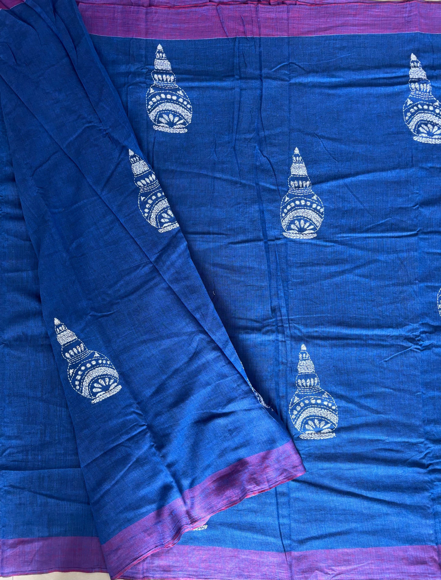 Kantha hand embroidered pure cotton saree with blouse
