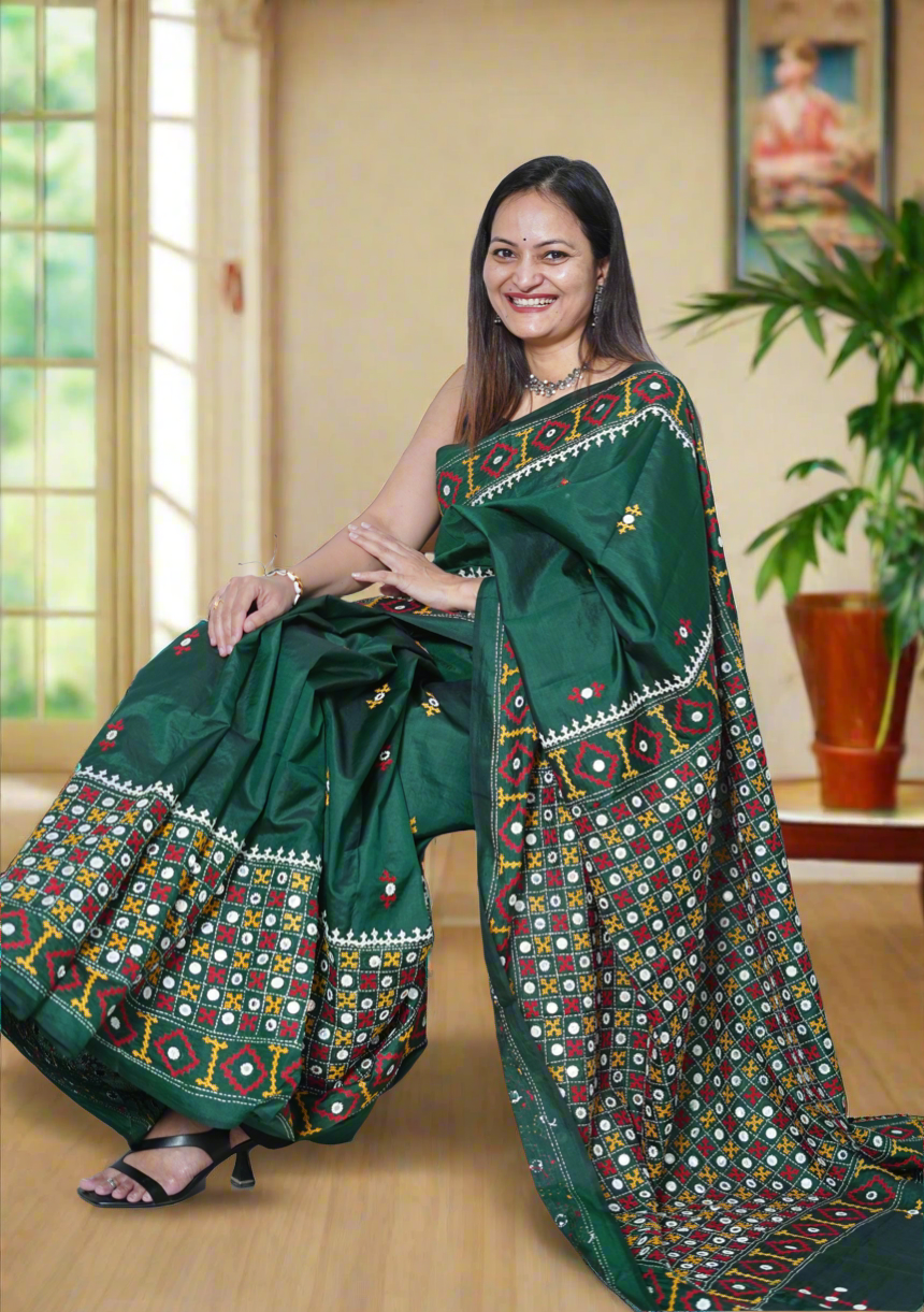 Kutch Hand Embroidered Pure Banglore Silk Saree