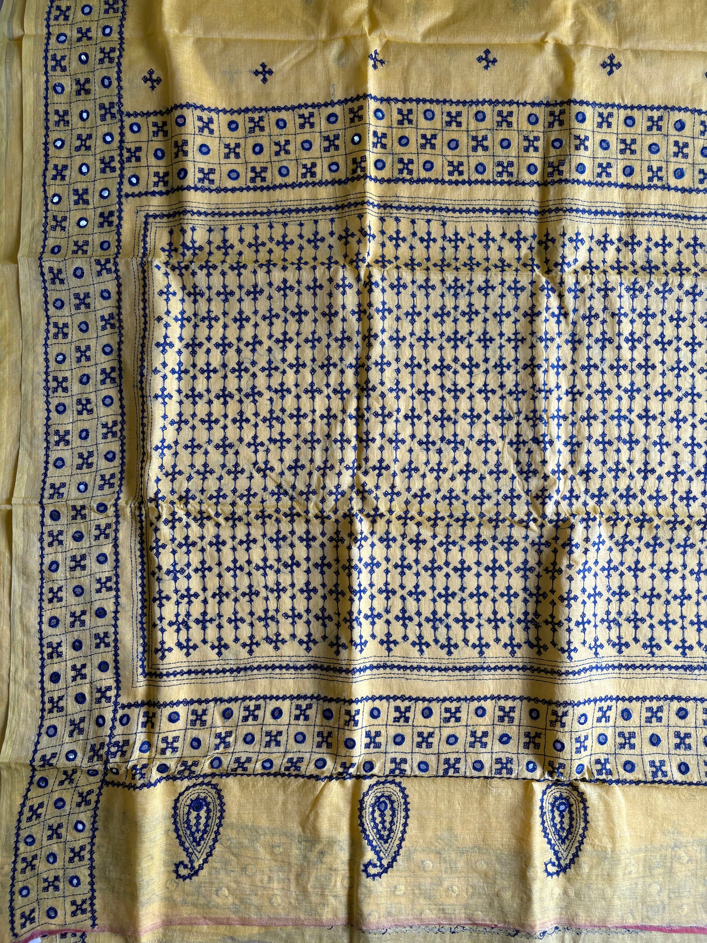 Gujrati Stitch/Kutch Hand Embroidered Cotton Saree