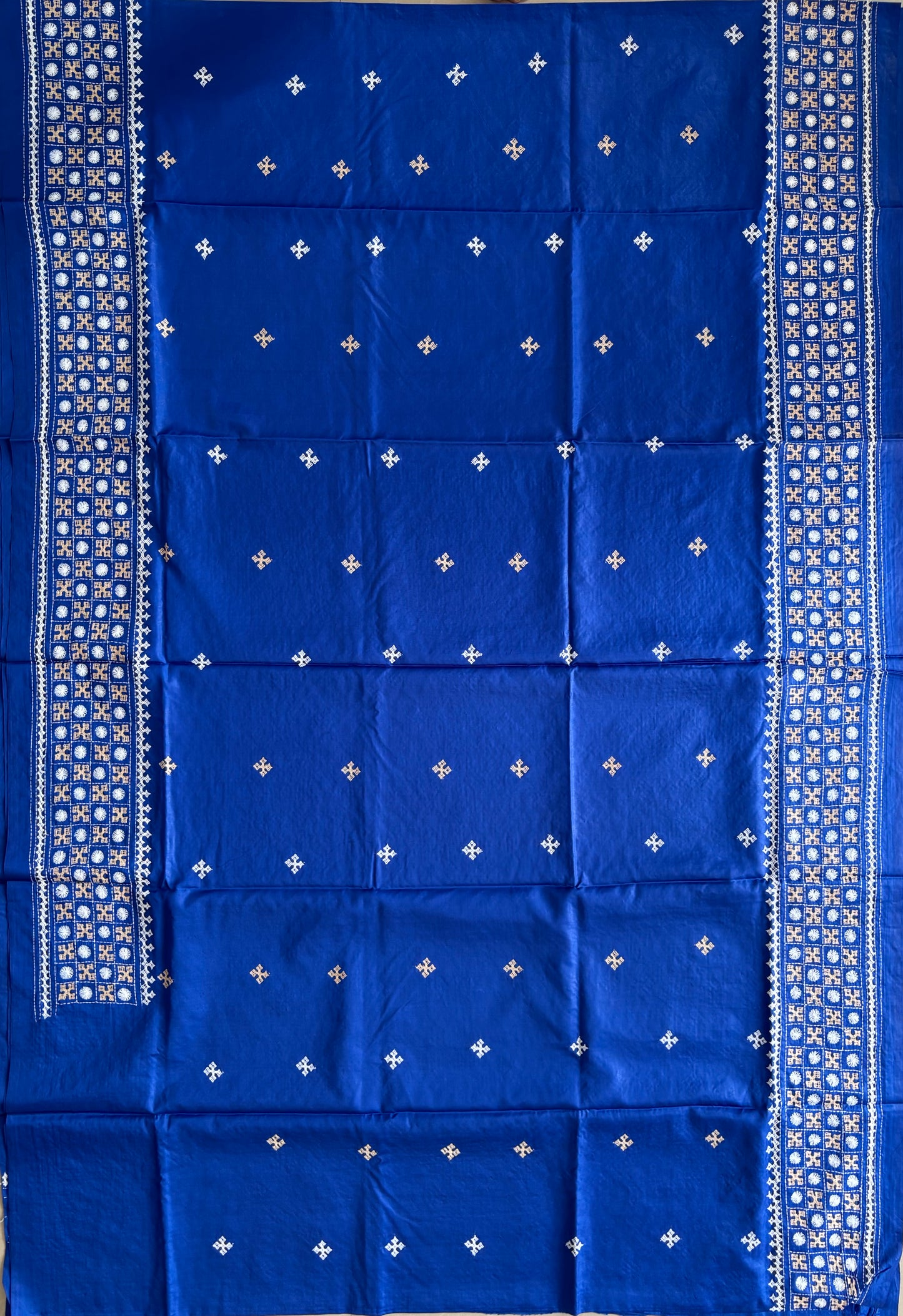 Gujrati Stitch/Kutch Hand Embroidered Art Silk Saree