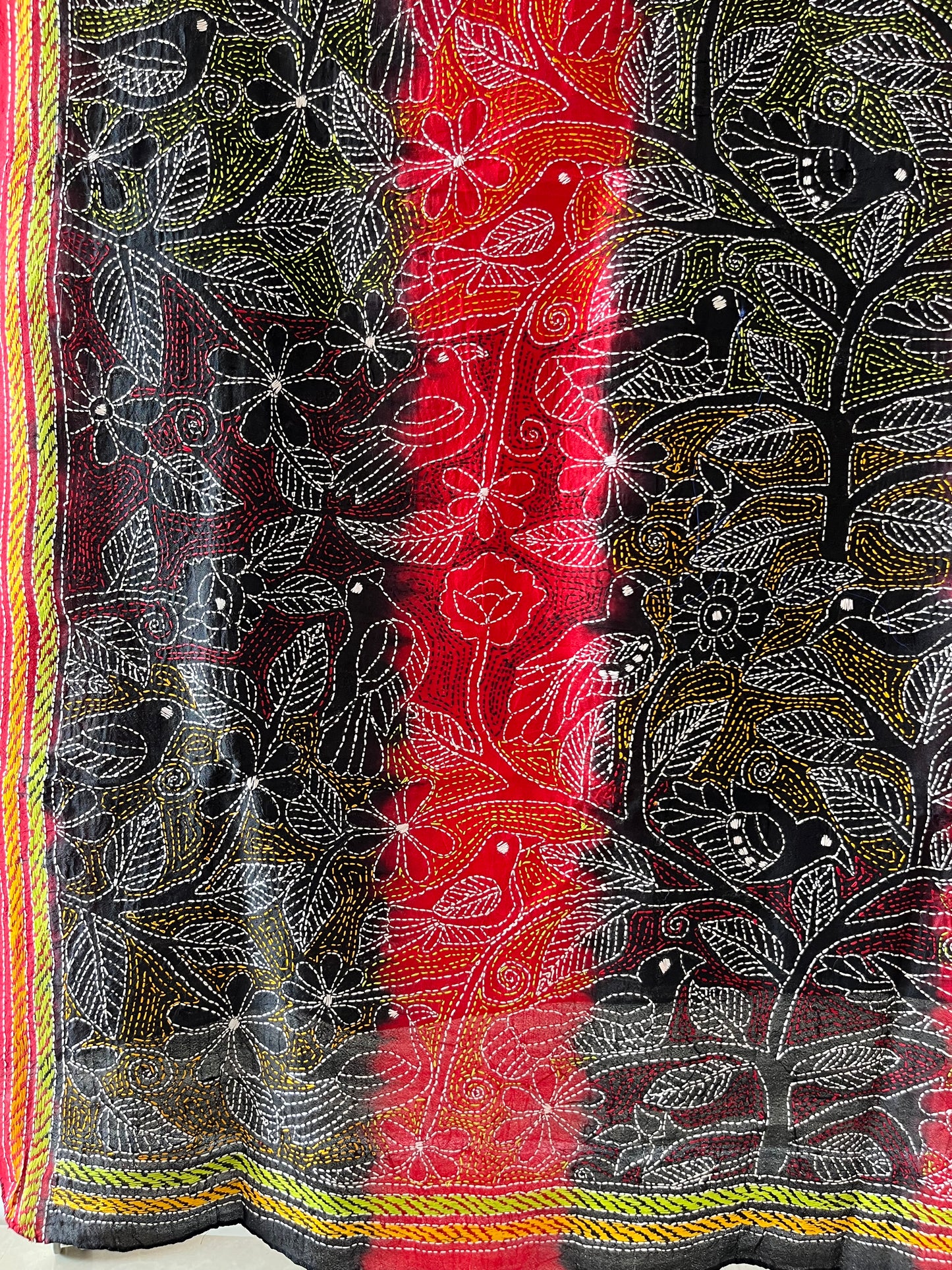 Kantha Hand Embroidary Full Work Tye Dye Semi Tusshar Silk Dupatta
