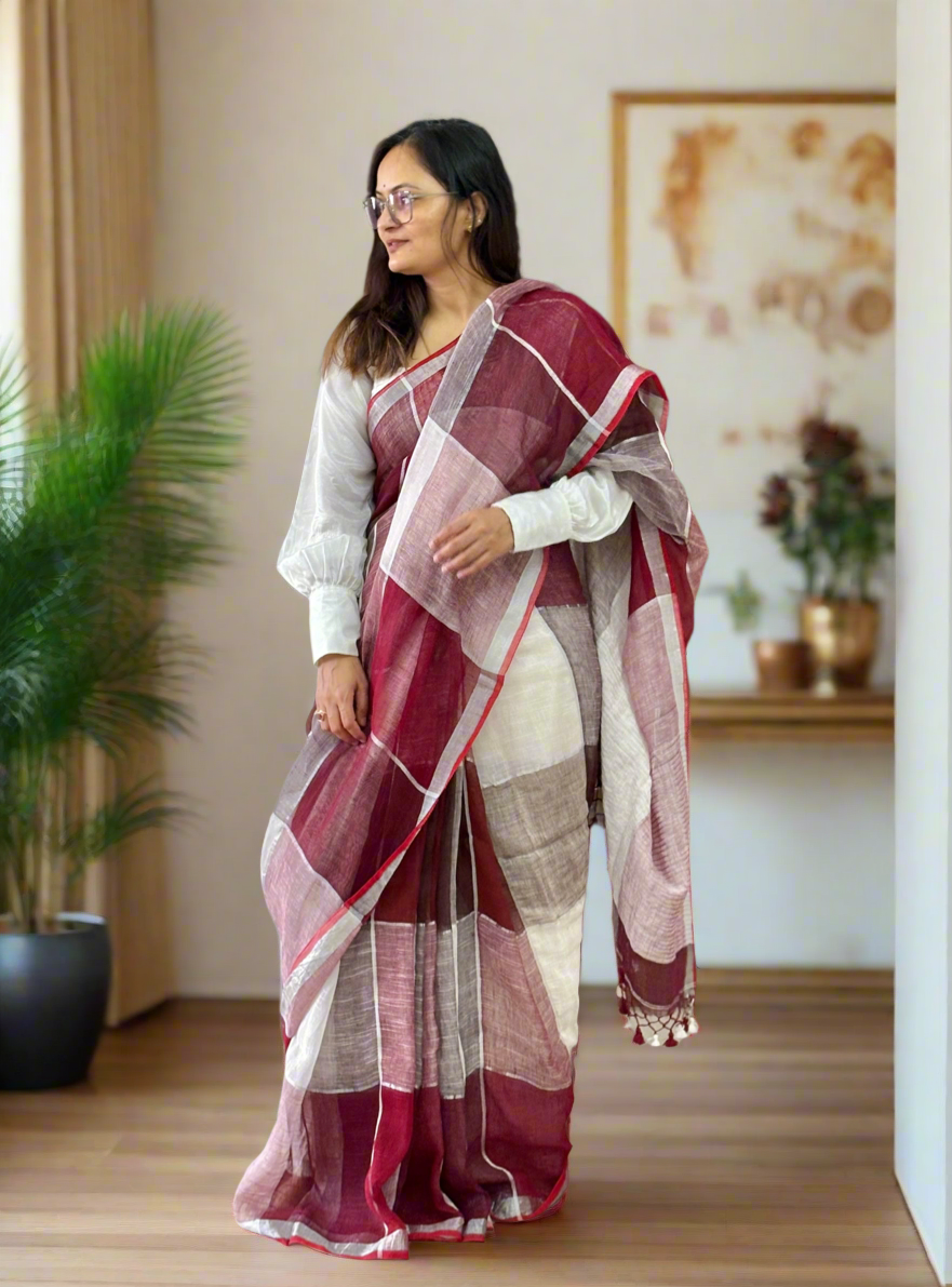 Pure Linen By Linen handloom Saree (handloom marked)