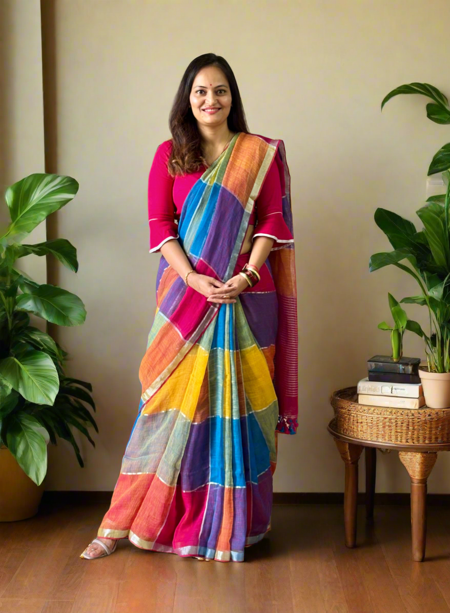Pure Linen By Linen handloom Saree (handloom marked)