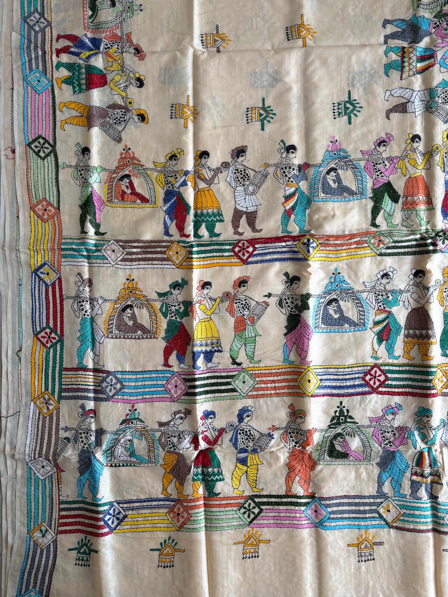 Kantha Hand Embroidered Pure Tussar Silk Saree